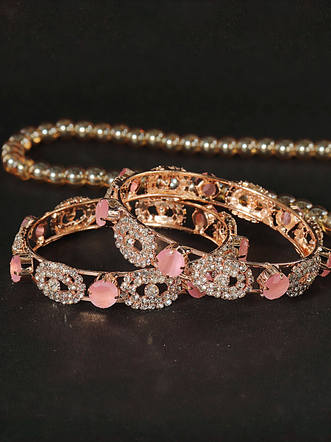 

LAVAZZA Set Of 2 CZ & Amercian Diamond-Studded Kada Bangles, Rose gold