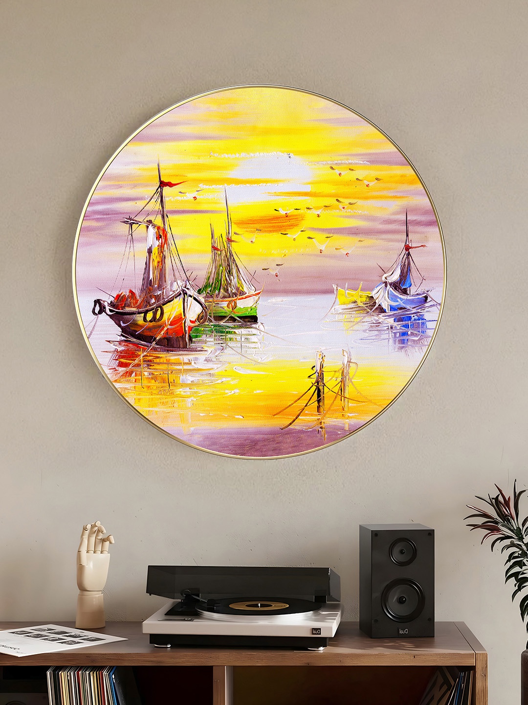 

Art Street Yellow Paper Beautiful Scenery of Sailing Ship on the Ocean Printed Wall Art