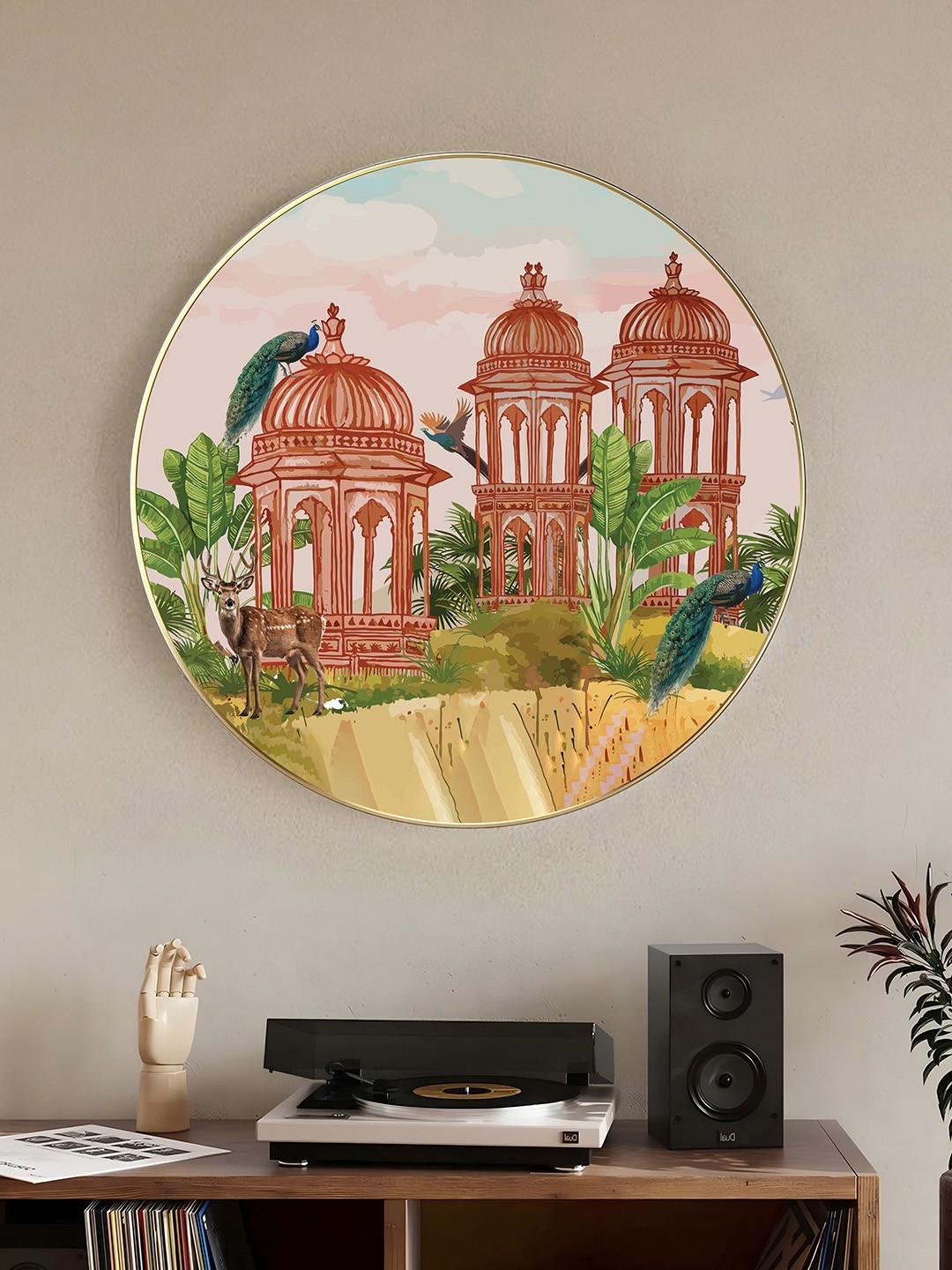 

Art Street Red & Beige Paper Mughal Garden With Peacock Printed Wall Art