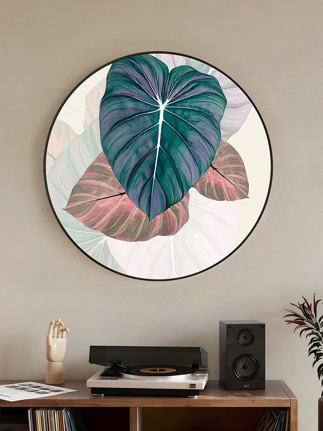 

Art Street White & Red Paper Leaf Plant Floral and Botanical Printed Round Wall Art