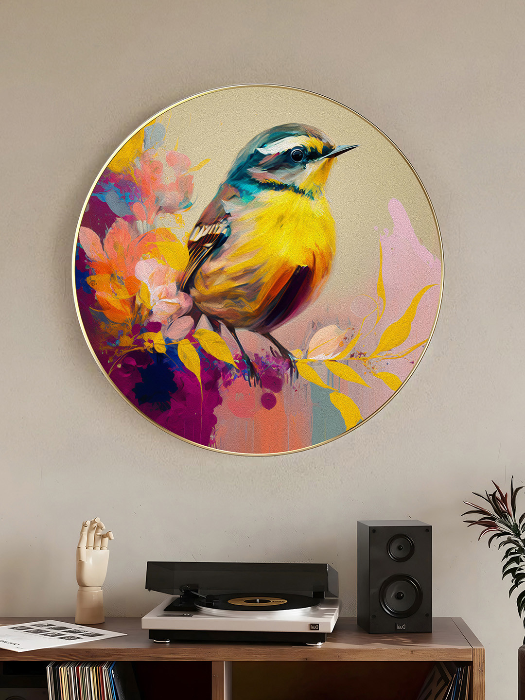 

Art Street Yellow & Green Paper Colorful Birds and Animals Printed Round Wall Art