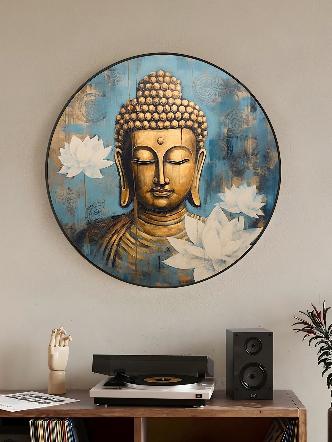 

Art Street Brown & Blue Paper Lord Buddha with Lotus Religious Wall Art