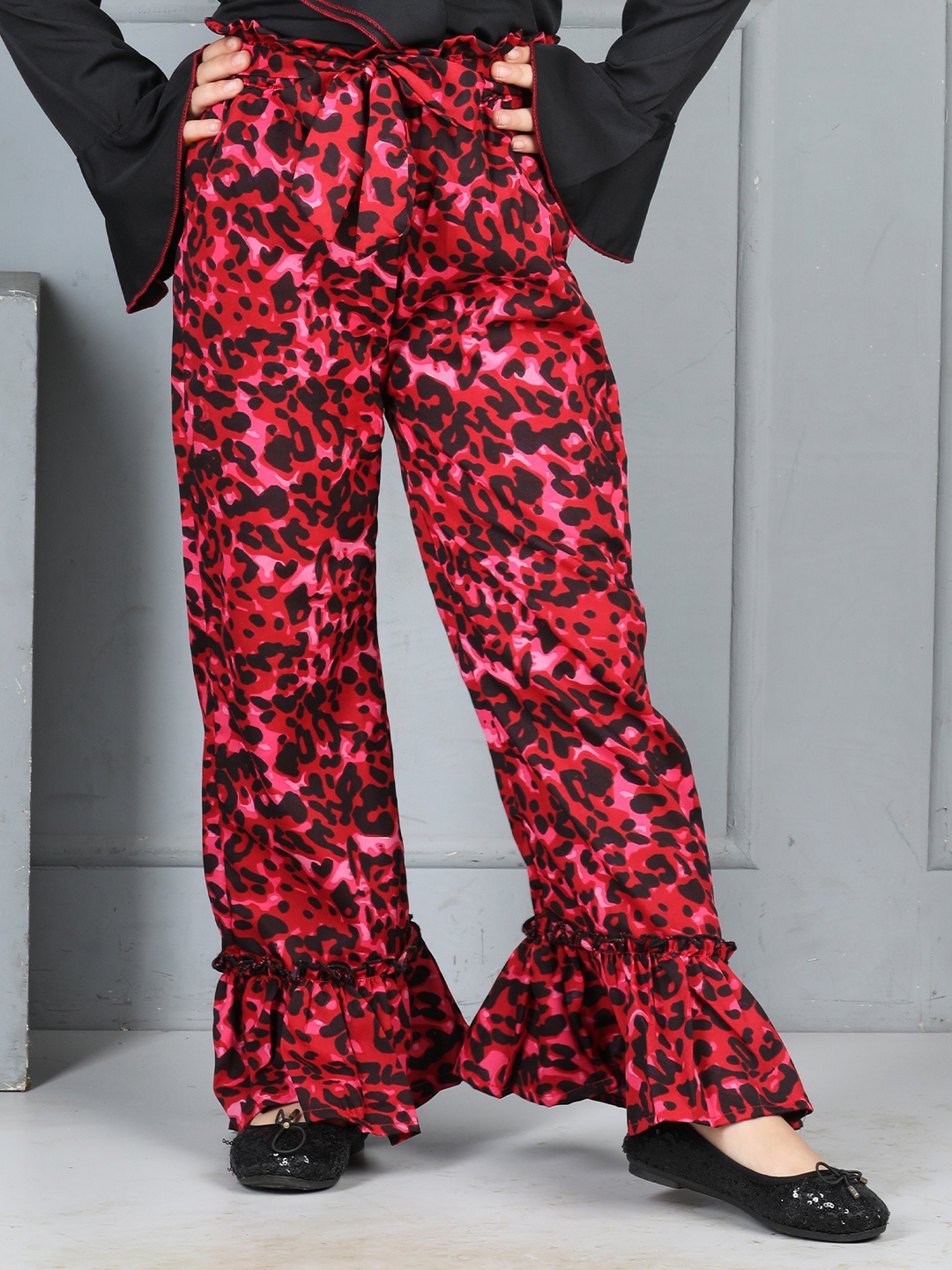 

Cutiekins Girls Animal Printed Flared Knitted Palazzos, Black