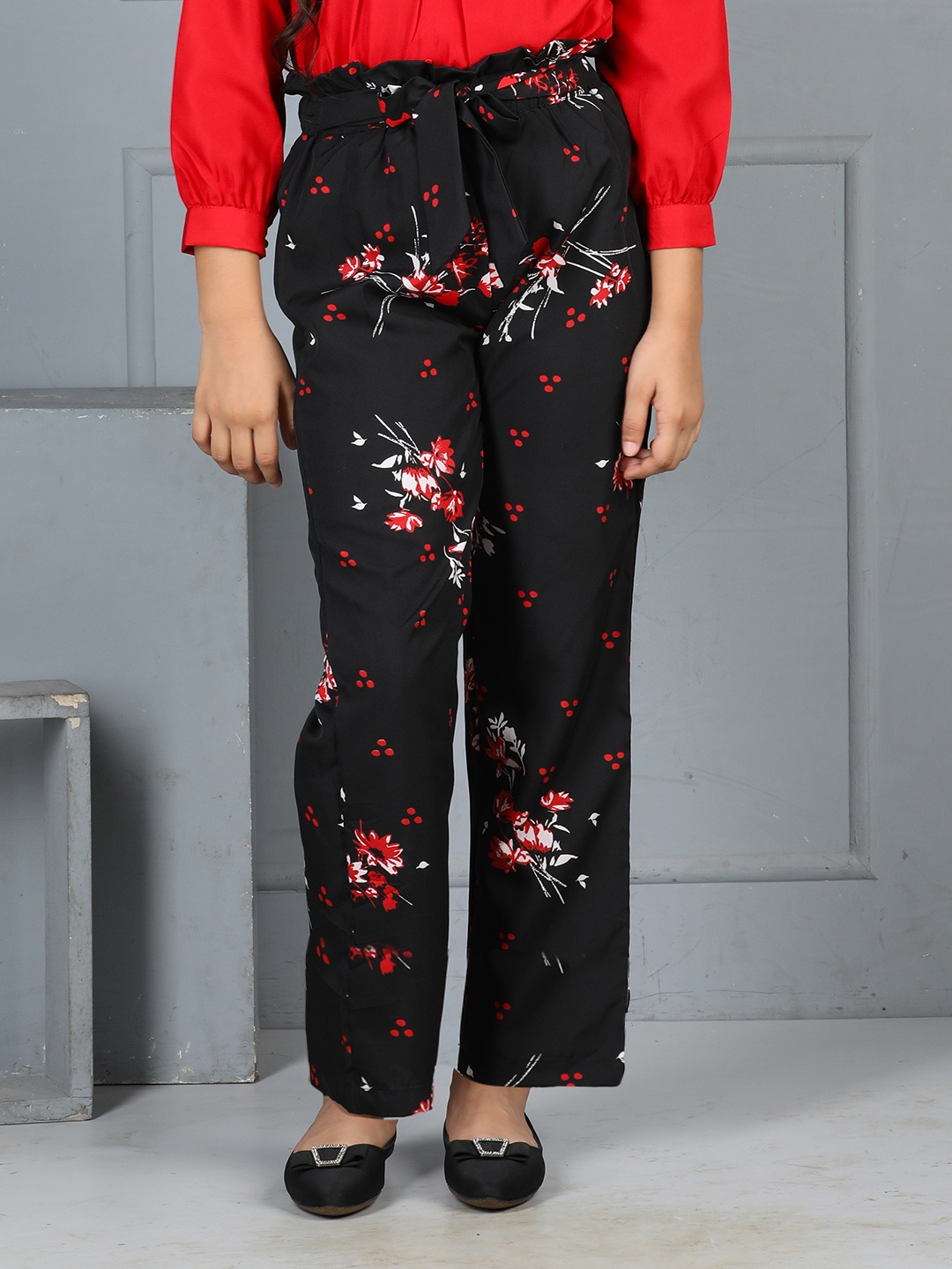 

Cutiekins Girls Floral Printed Flared Palazzos, Black