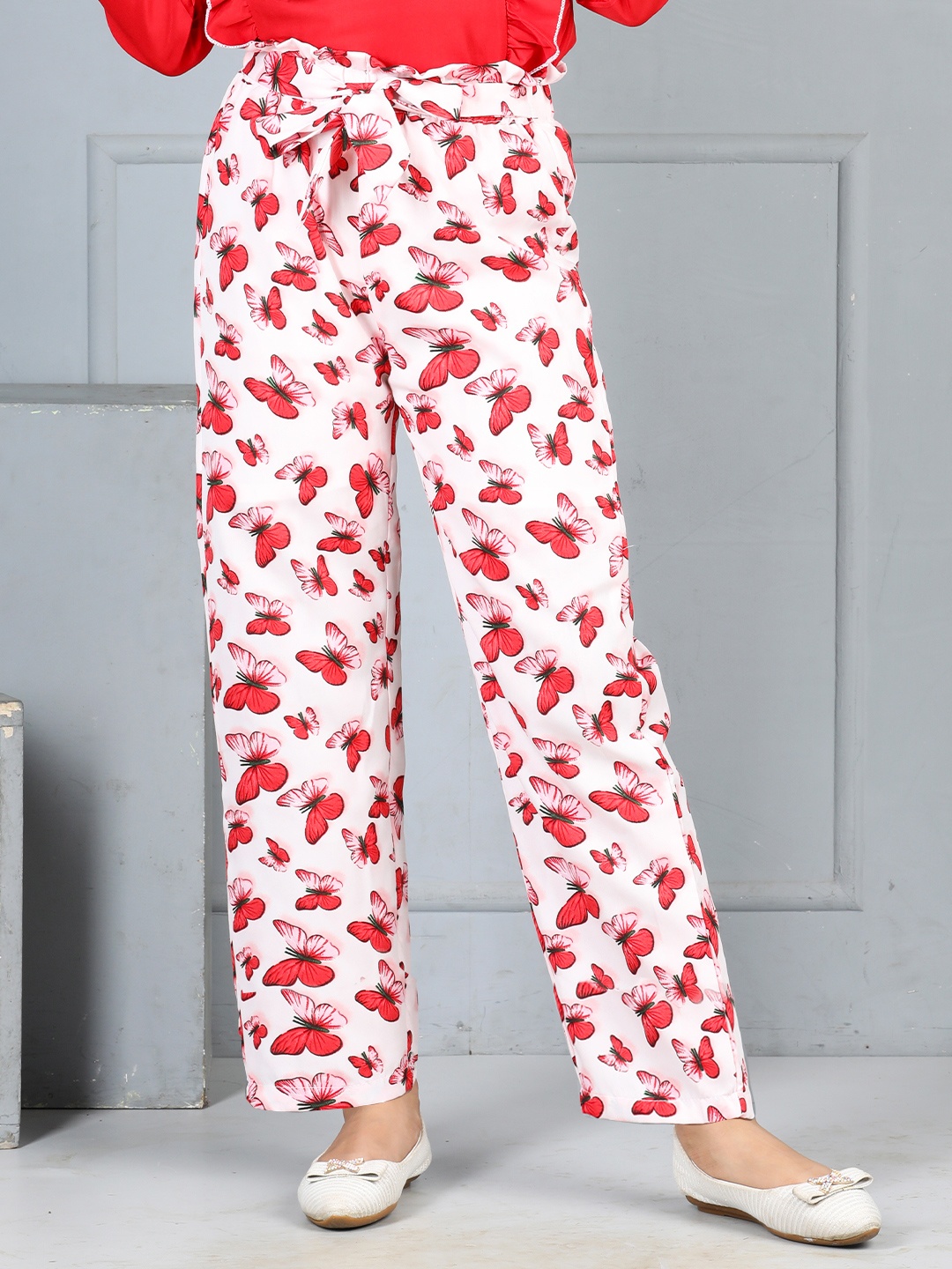 

Cutiekins Girls Floral Printed Flared Knitted Palazzos, Off white