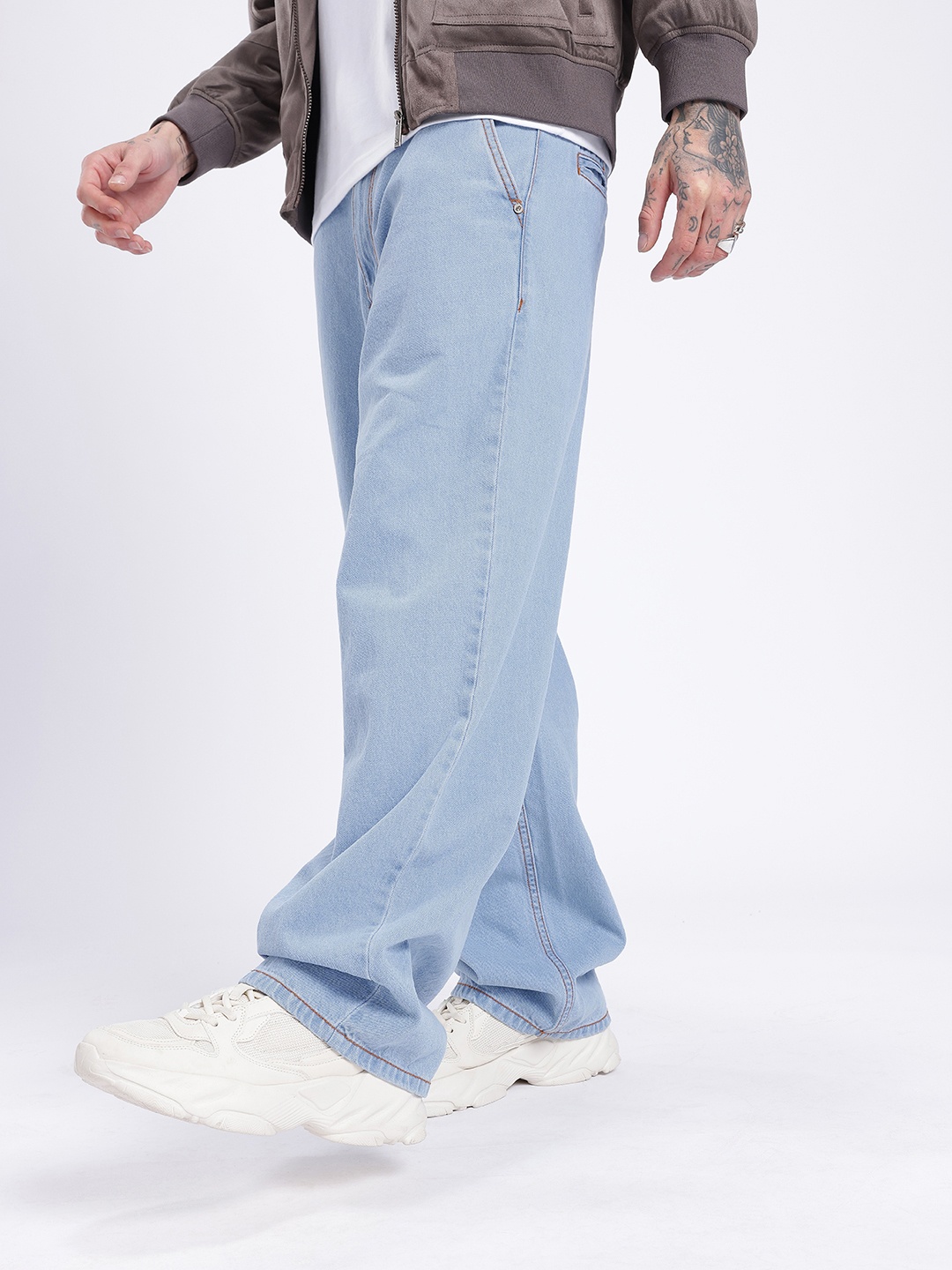 

glitchez Men Cool Vibe Baggy Fit Light Fade Jeans, Blue