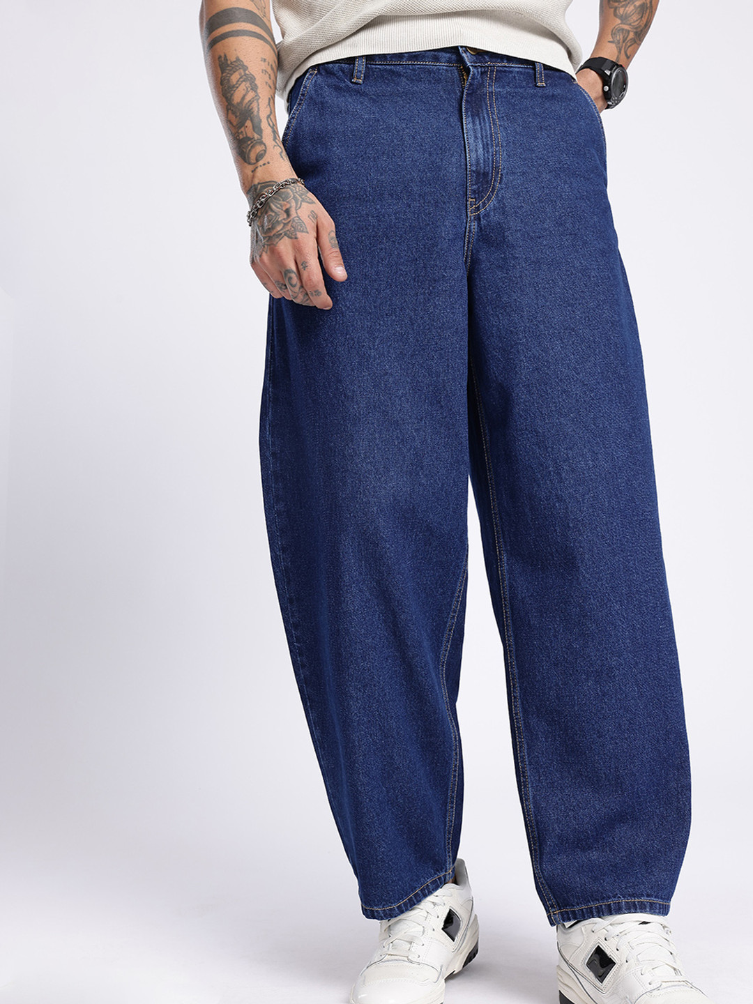 

glitchez Men Unfiltered Statement Korean Baggy Jeans, Blue