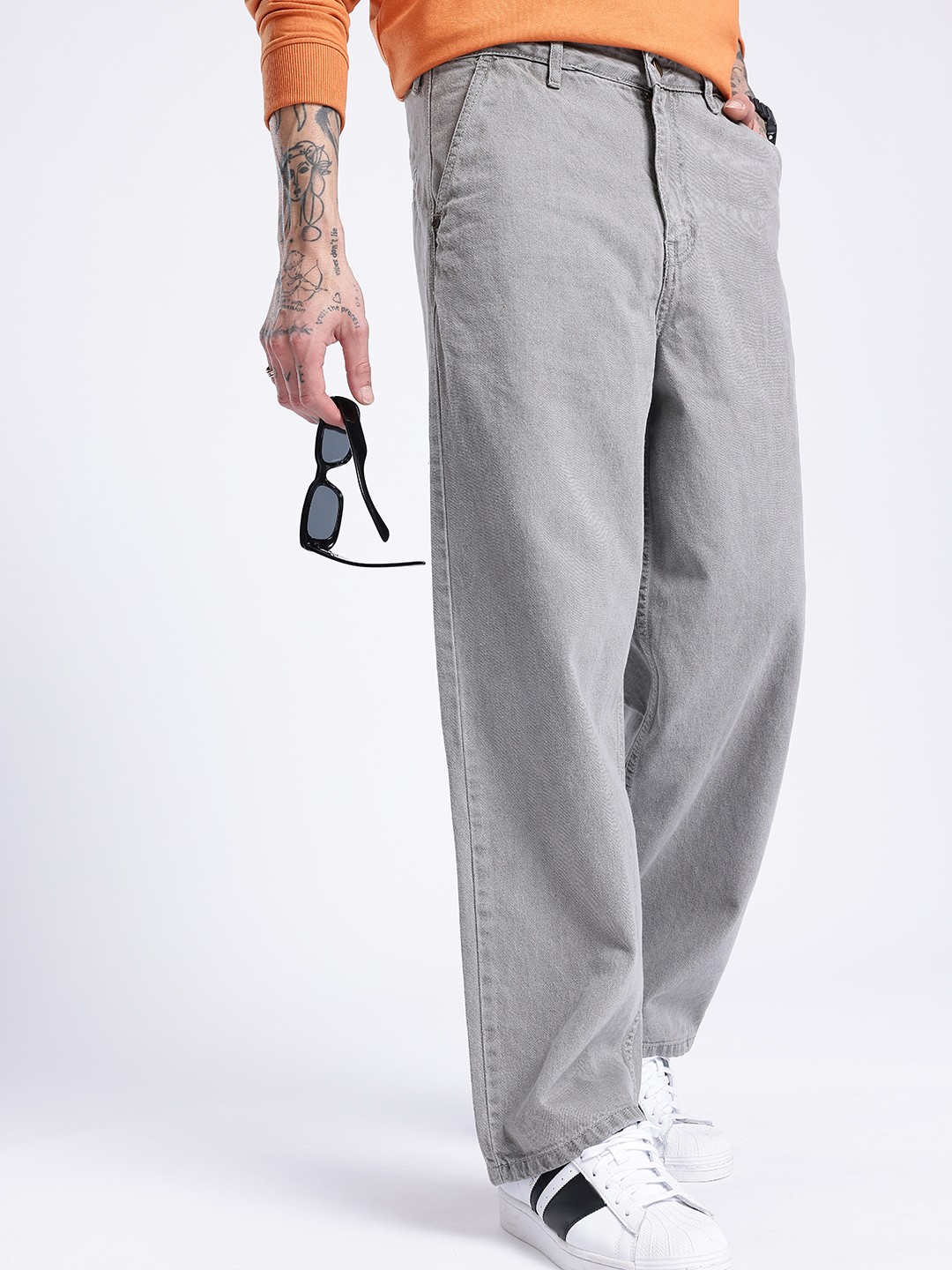 

glitchez Men Street Savvy Korean Baggy Jeans, Grey