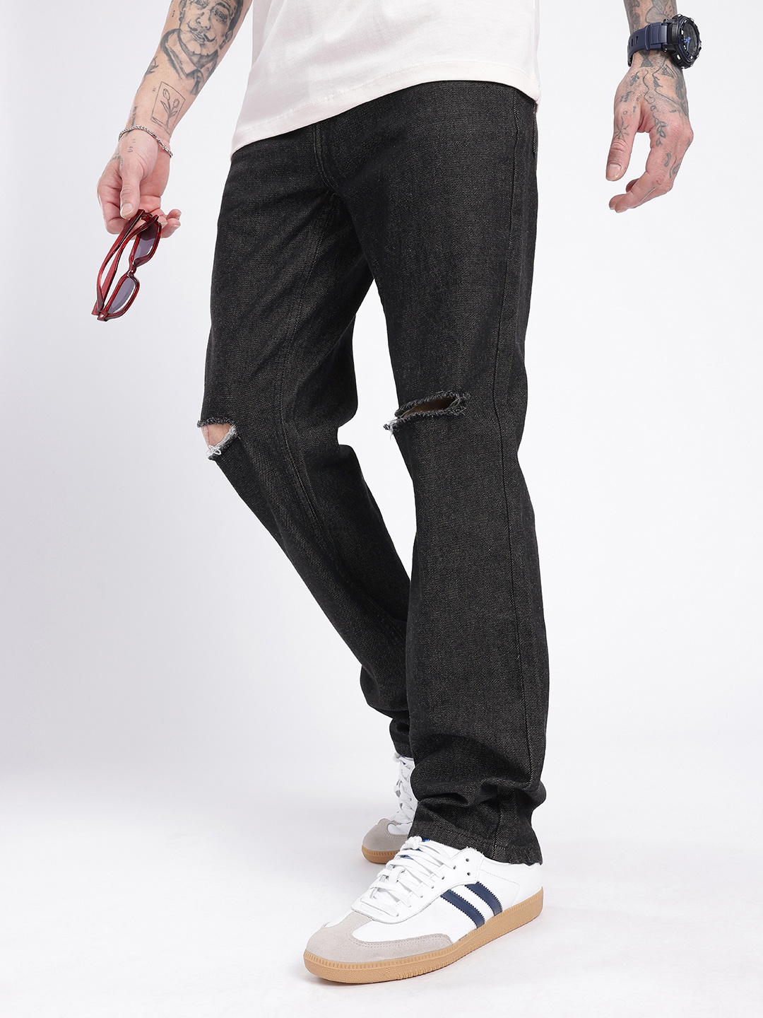 

glitchez Men Urban Dope Slash Knee Jeans, Black