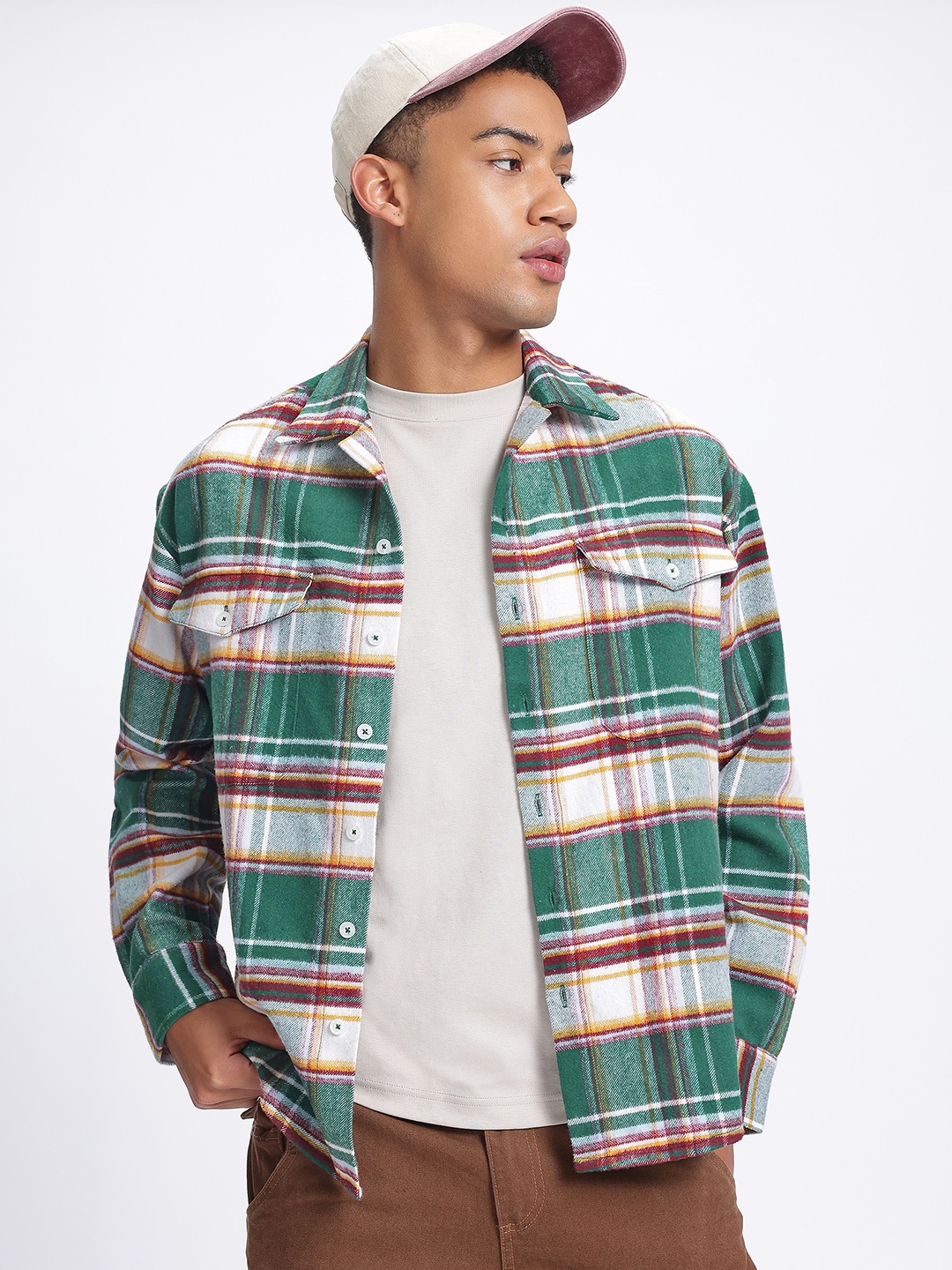 

glitchez CheckMate Oversized Twill Shacket, Green