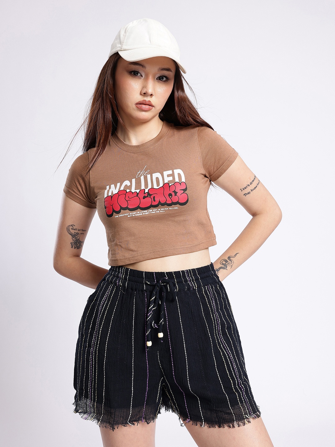 

glitchez Perfectly Imperfect Printed Crop T-shirt, Brown