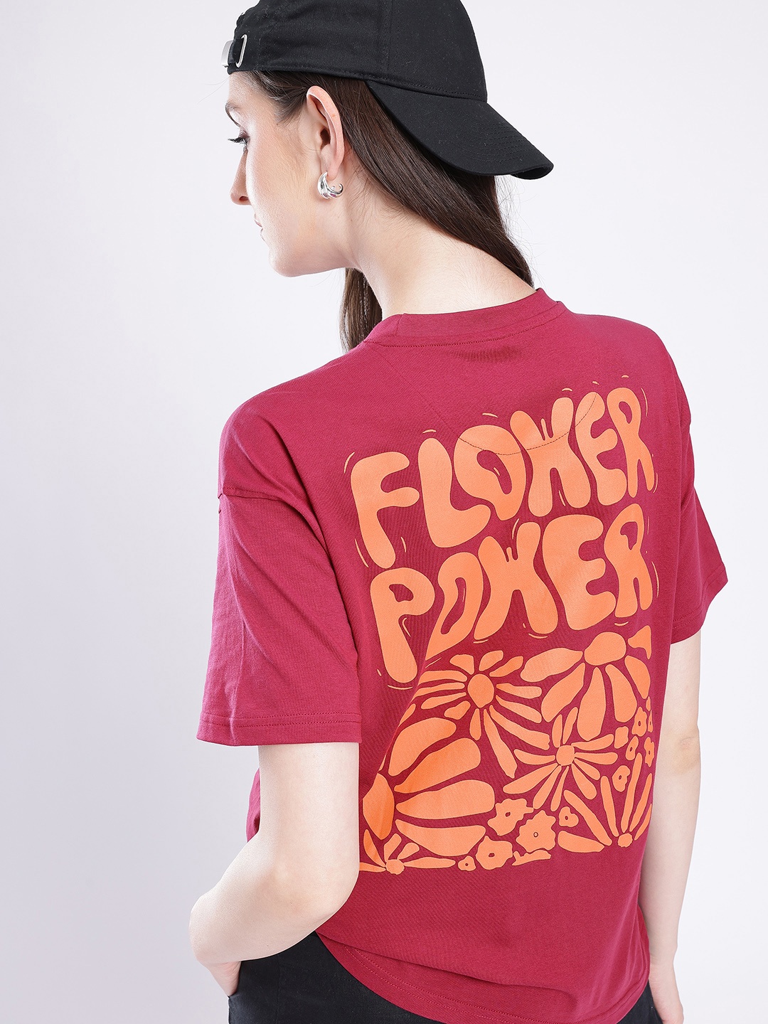 

glitchez Fearless Fresh Oversized Typography Printed T-shirt, Magenta