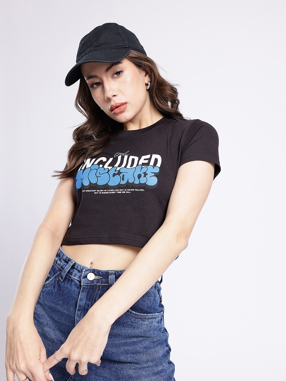

glitchez Mistakes And Growth Printed Crop T-shirt, Black
