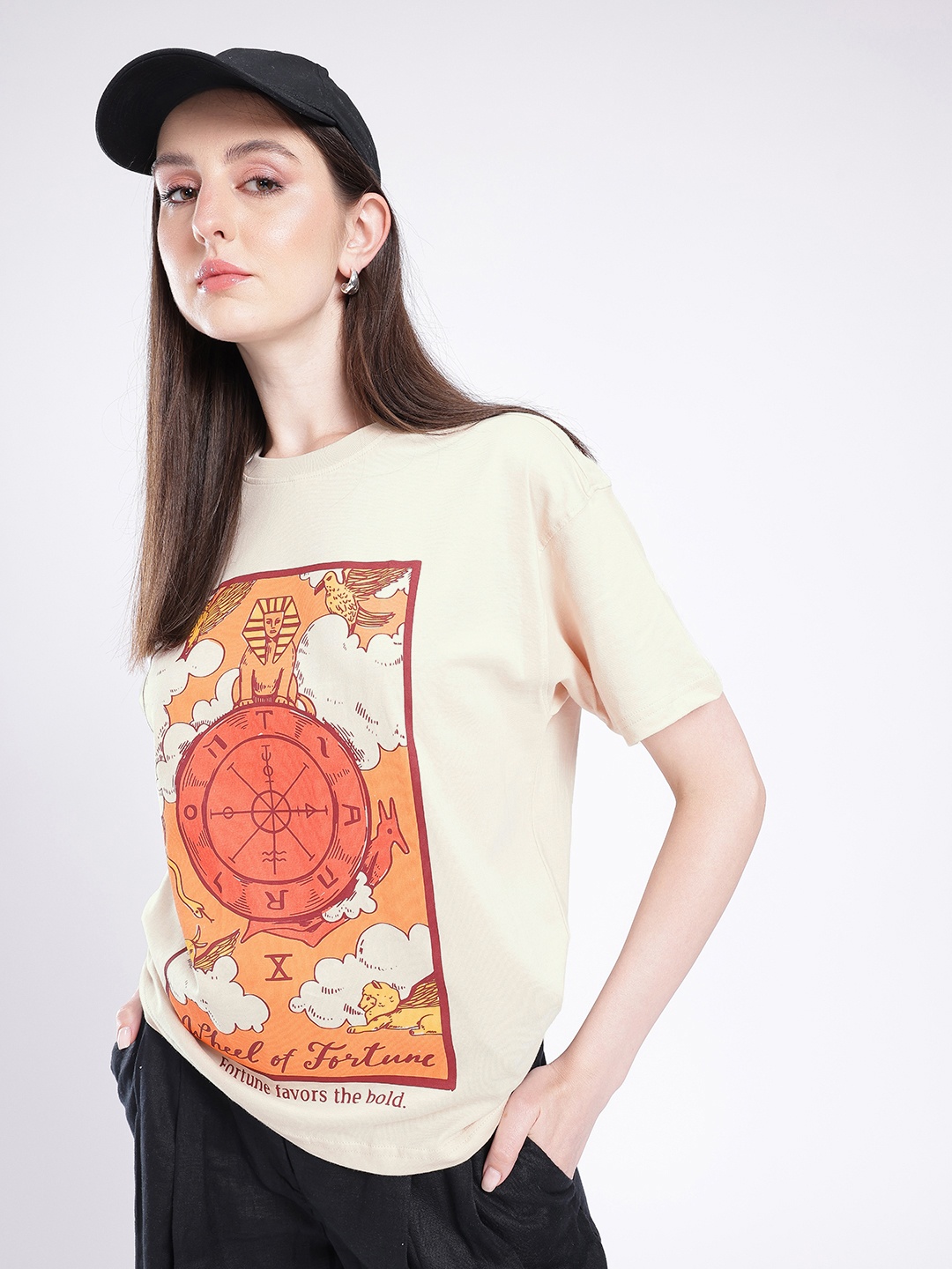 

glitchez Wheel Of Fortune Printed Oversized T-shirt, Off white
