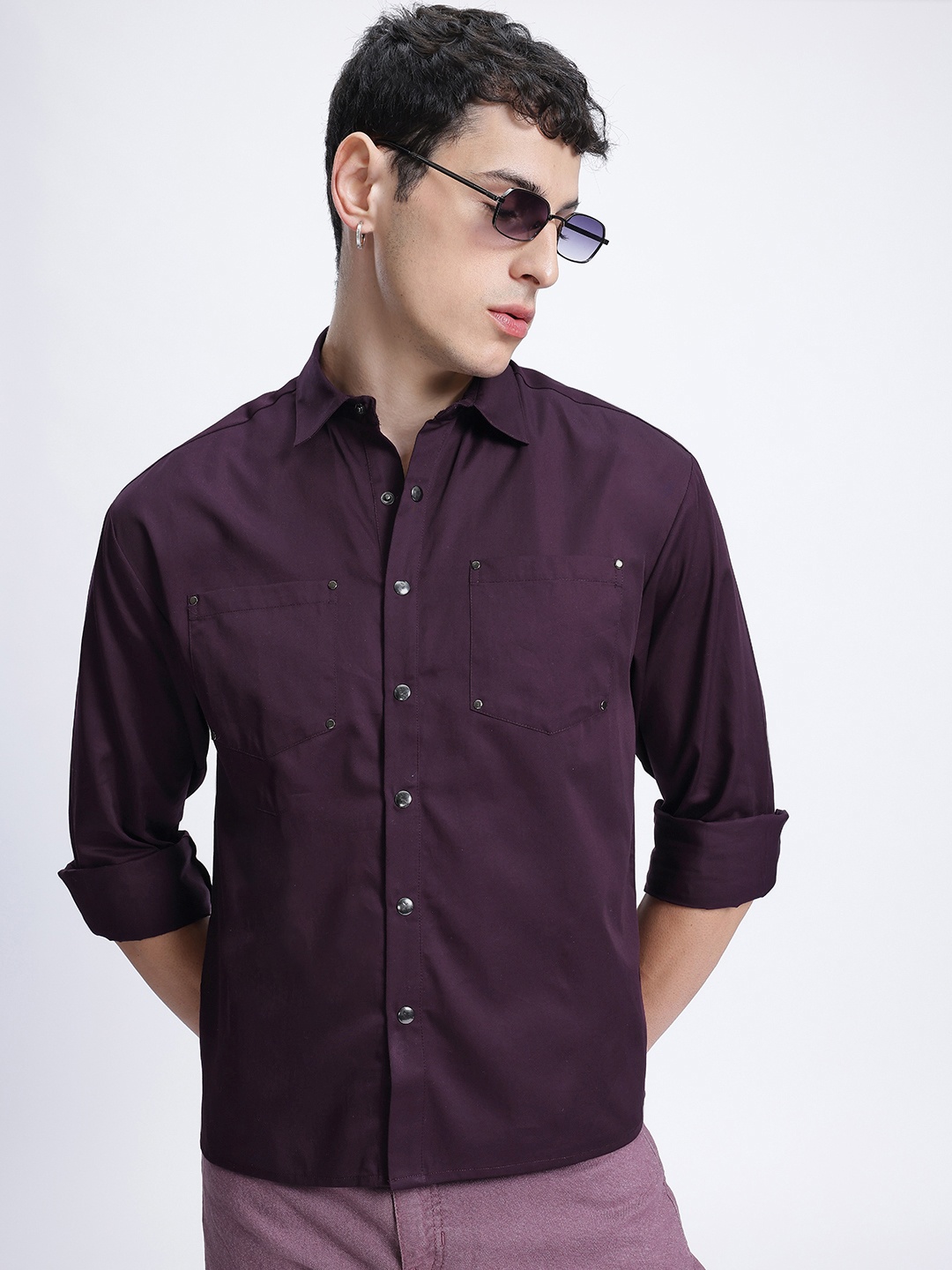 

glitchez Night-Out Staples Casual Shirt, Burgundy