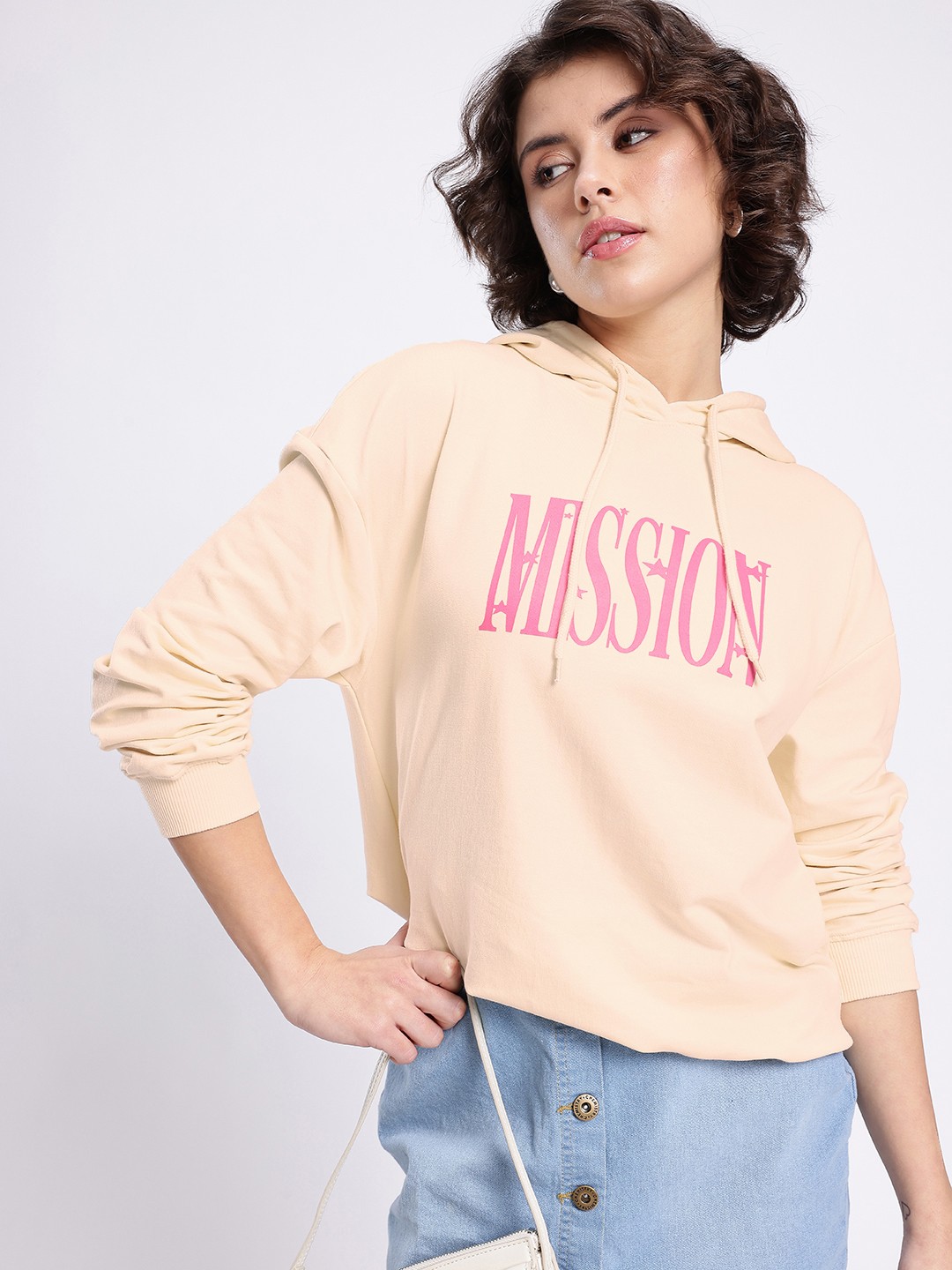 

glitchez Urban Explorer Printed Cotton Terry Boxy Fit Pullover Sweatshirt, Beige