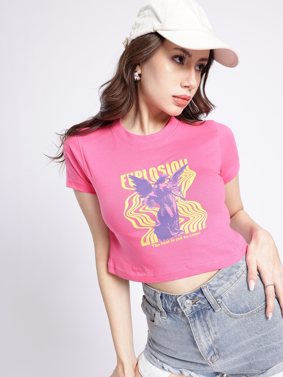 

glitchez Limitless Manifestation Graphic Printed Crop T-shirt, Pink
