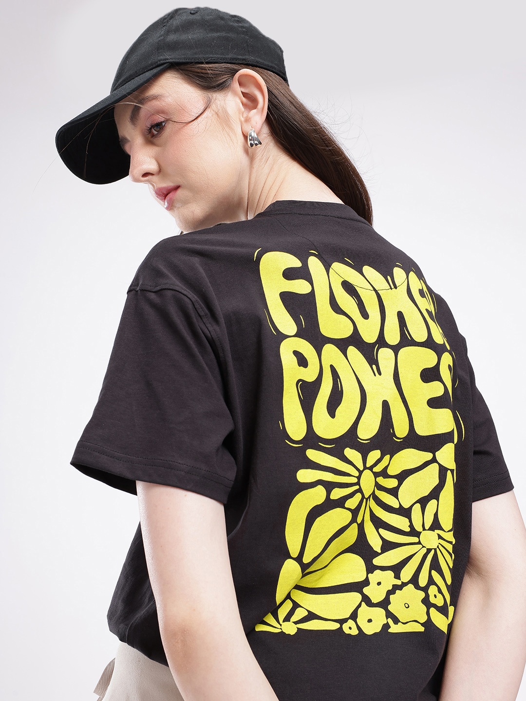 

glitchez Funky Fresh Oversized Typography Printed T-shirt, Black