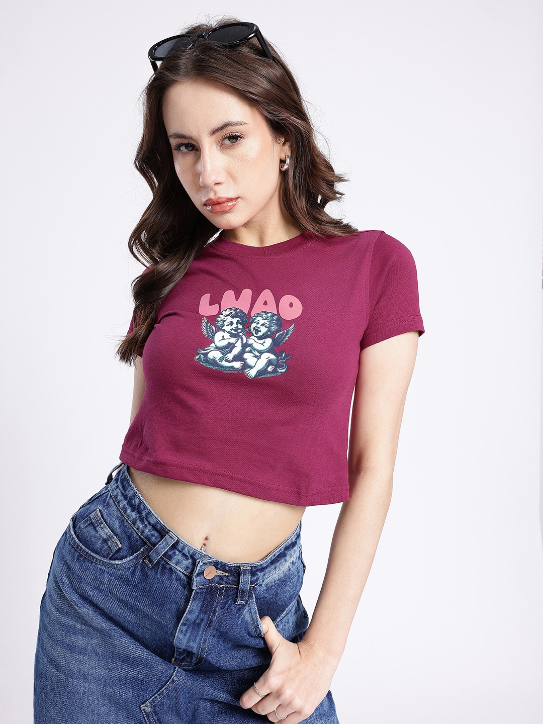 

glitchez LMAO Style Printed Crop T-shirt, Magenta