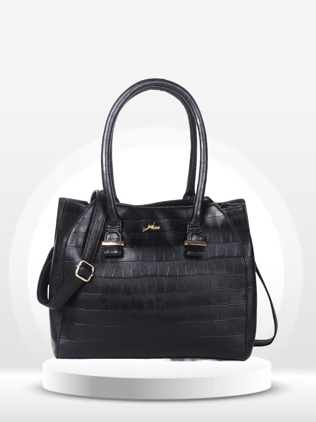 

yelloe Women Textured Structured Leather Handheld Bag, Black