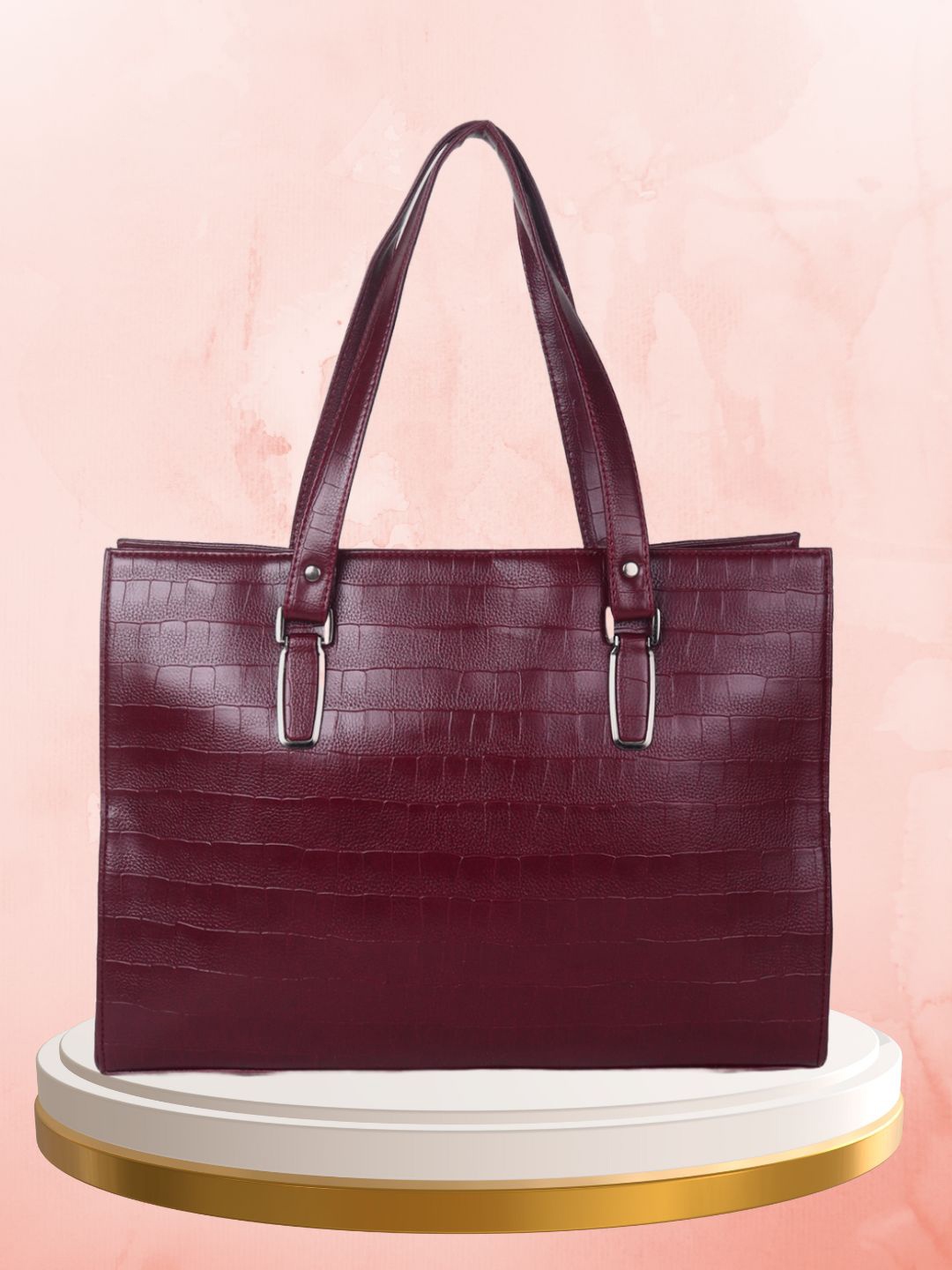 yelloe Women Textured Structured Leather Shoulder Bag, Maroon