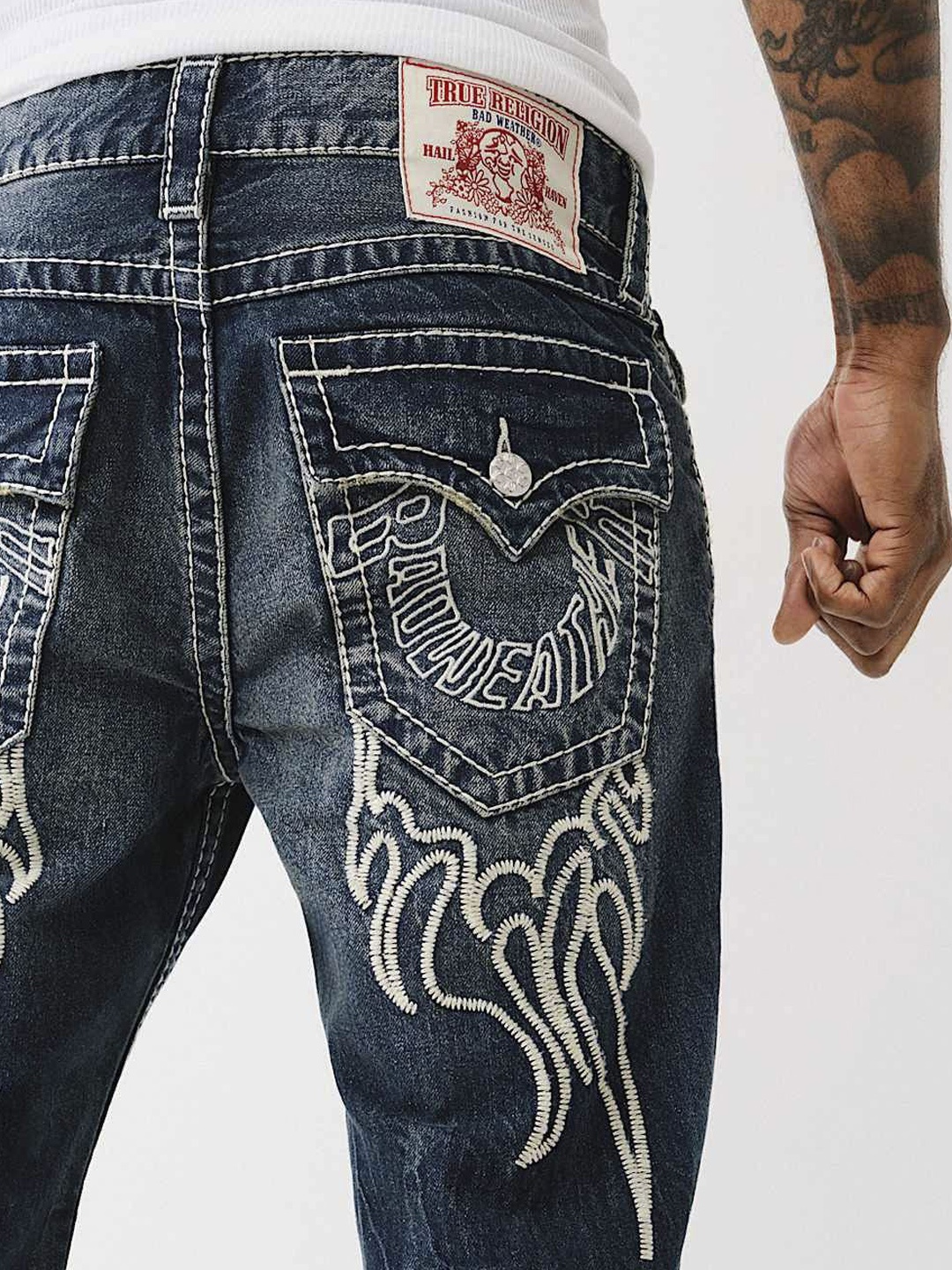 

True Religion Men Cotton Mid-Rise Bootcut Heavy Fade Jeans, Blue