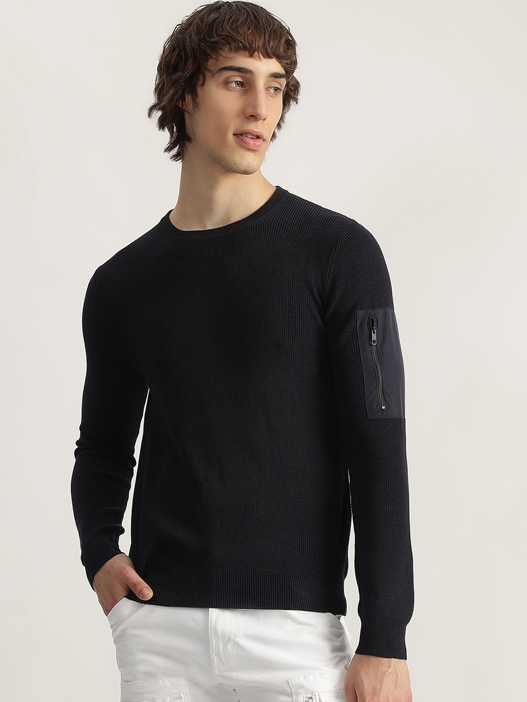 

Antony Morato Men Ribbed Pullover, Blue