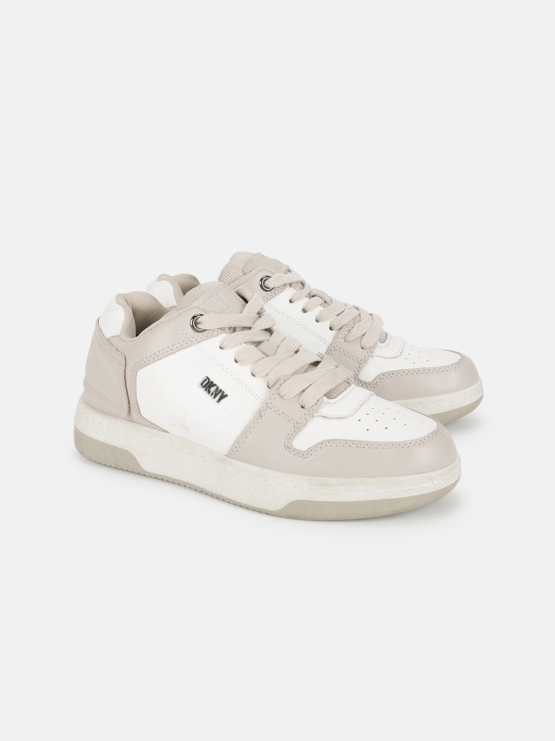 

DKNY Women Colourblocked Leather Lace-Ups Sneakers, White