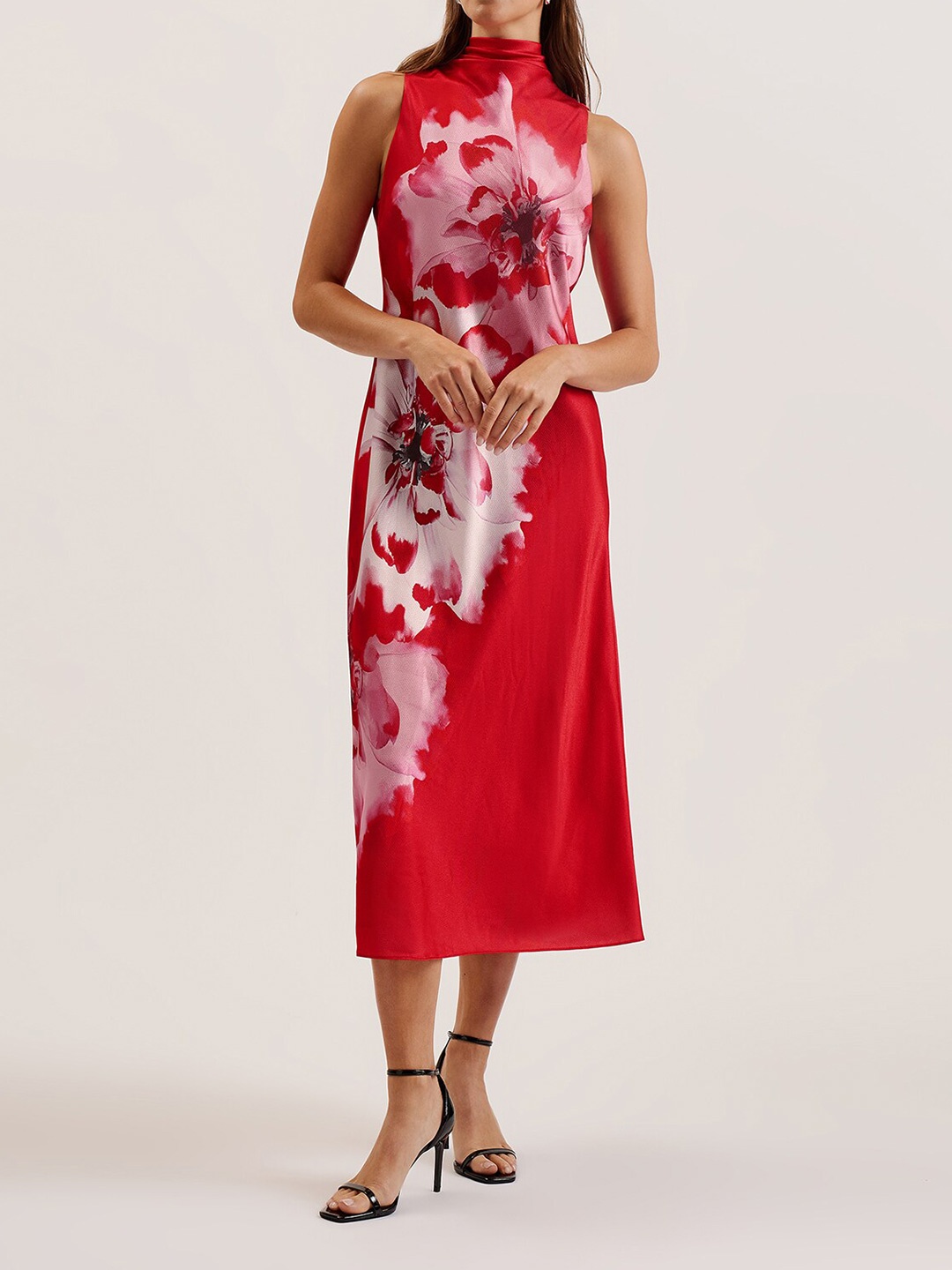 

Ted Baker Women Printed High Neck A-Line midi Dress, Red