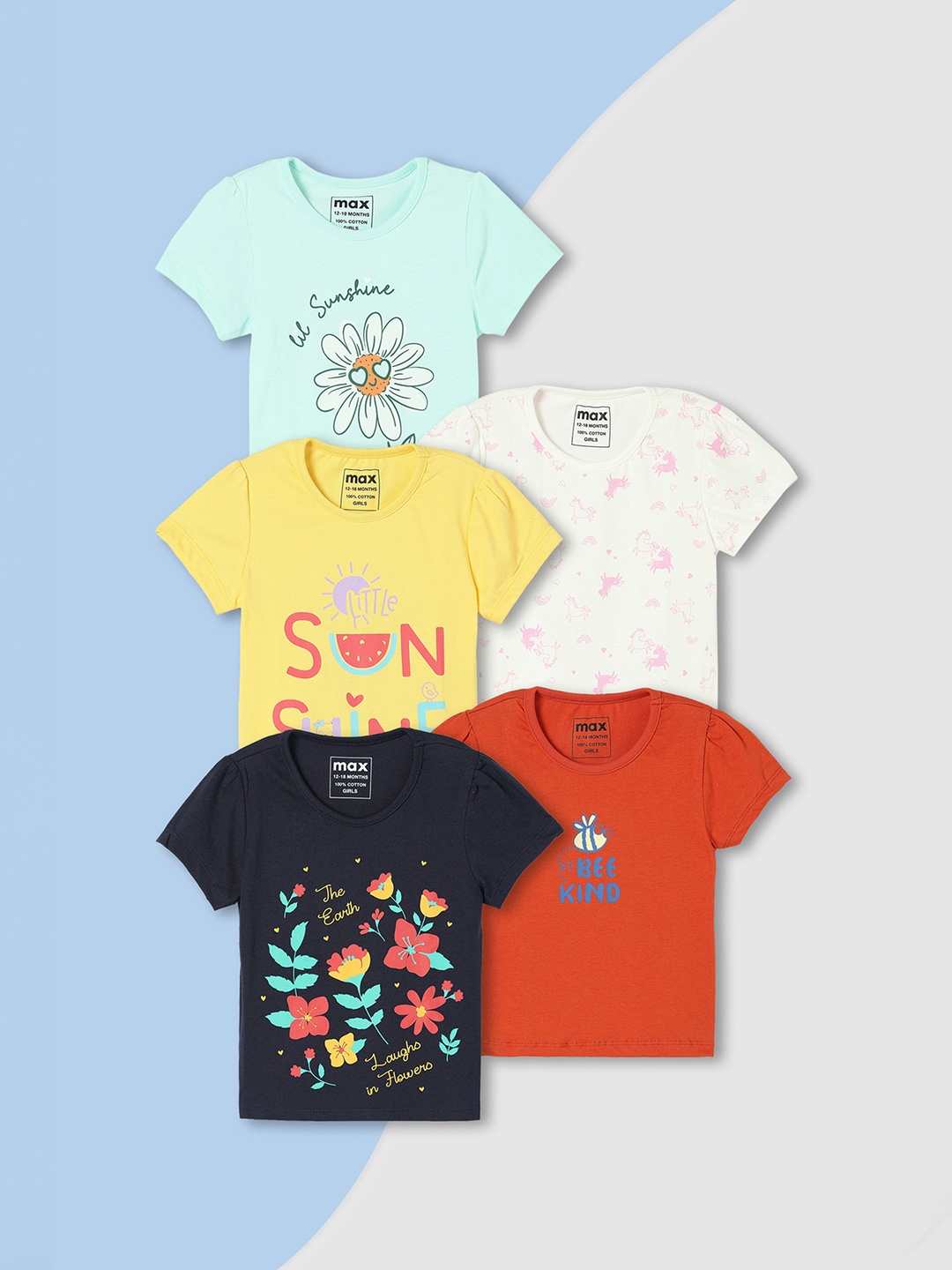 

max Girls Max Girls Pack of 5 Graphic Printed T-shirts, Multi