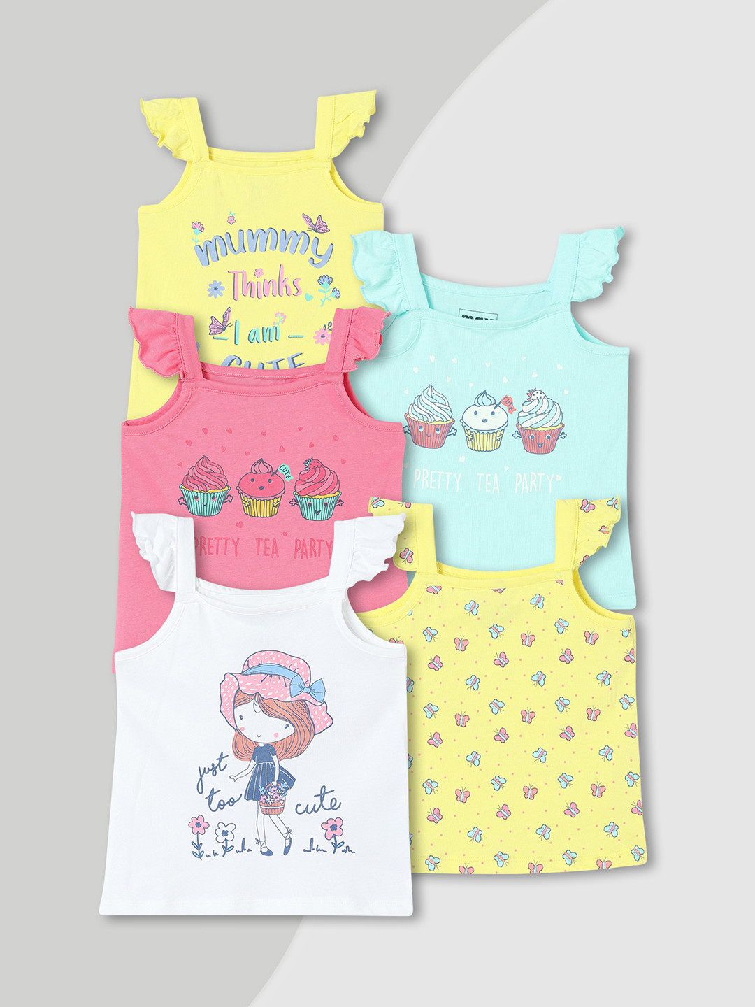

max Girls Pack Of 5 Graphic Printed Round Neck Cotton T-shirts, Yellow
