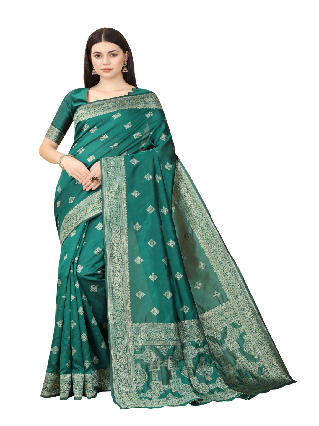 

KALINI Woven Design Zari Pure Silk Banarasi Saree, Green