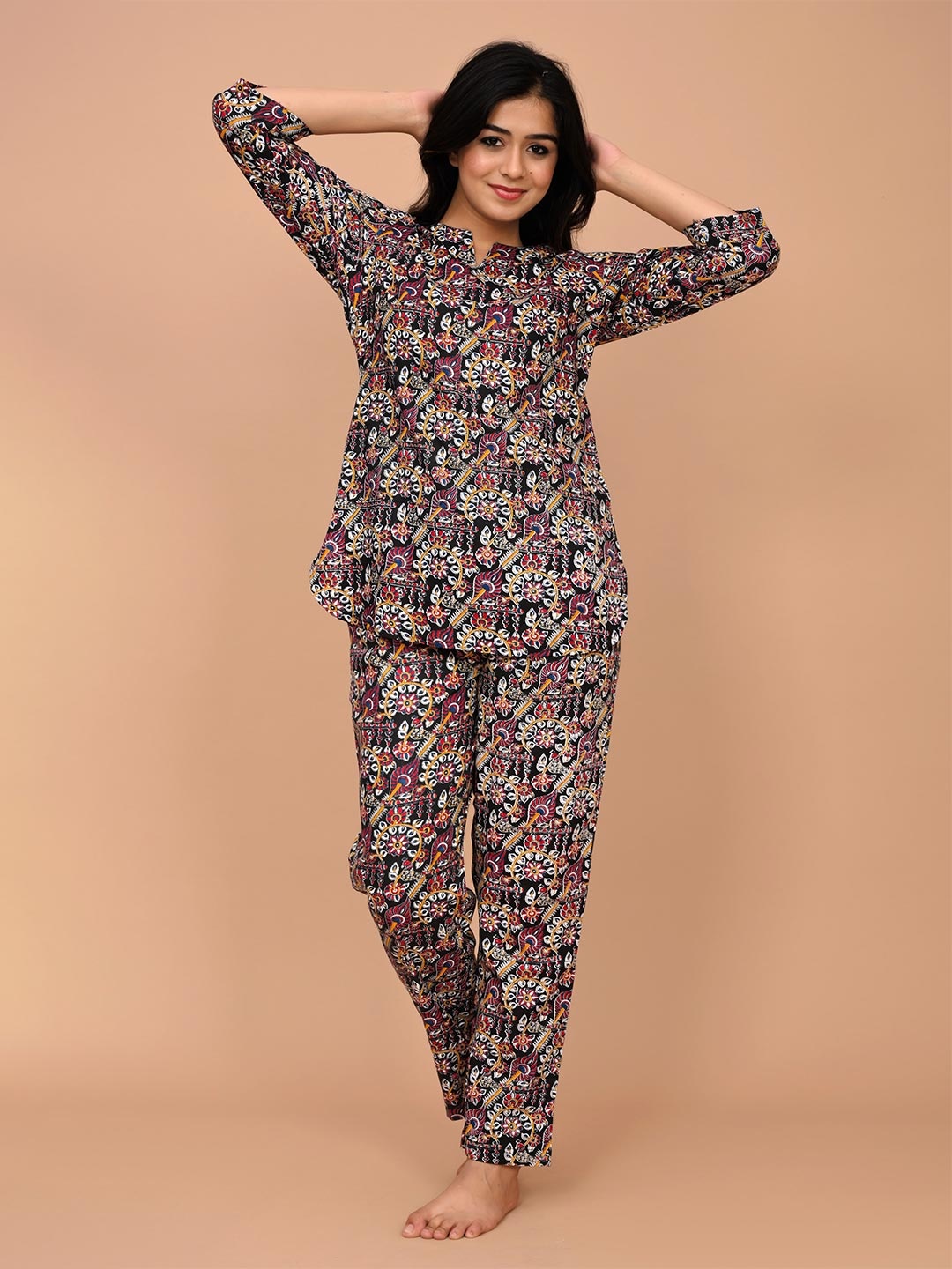 

MISS REKHA Women Printed Night suit, Black