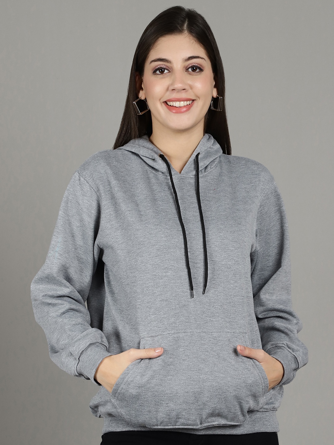 

Jinfo Women Solid Hooded Sweatshirt, Grey