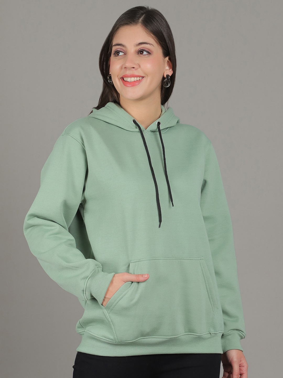 

Jinfo Women Full Sleeves Hooded Sweatshirt, Sea green