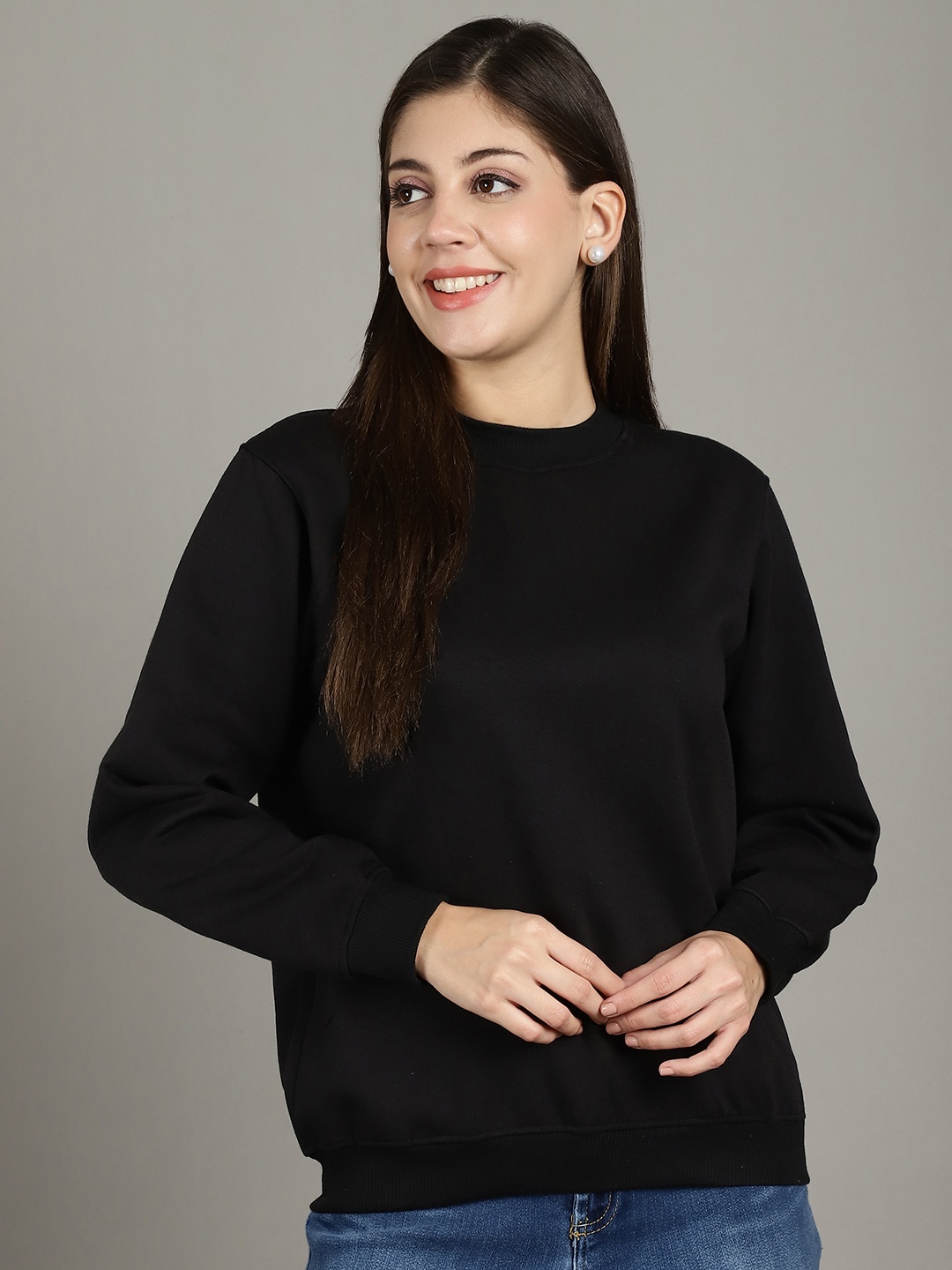 

Jinfo Women Round Neck Full Sleeve Sweatshirt, Black