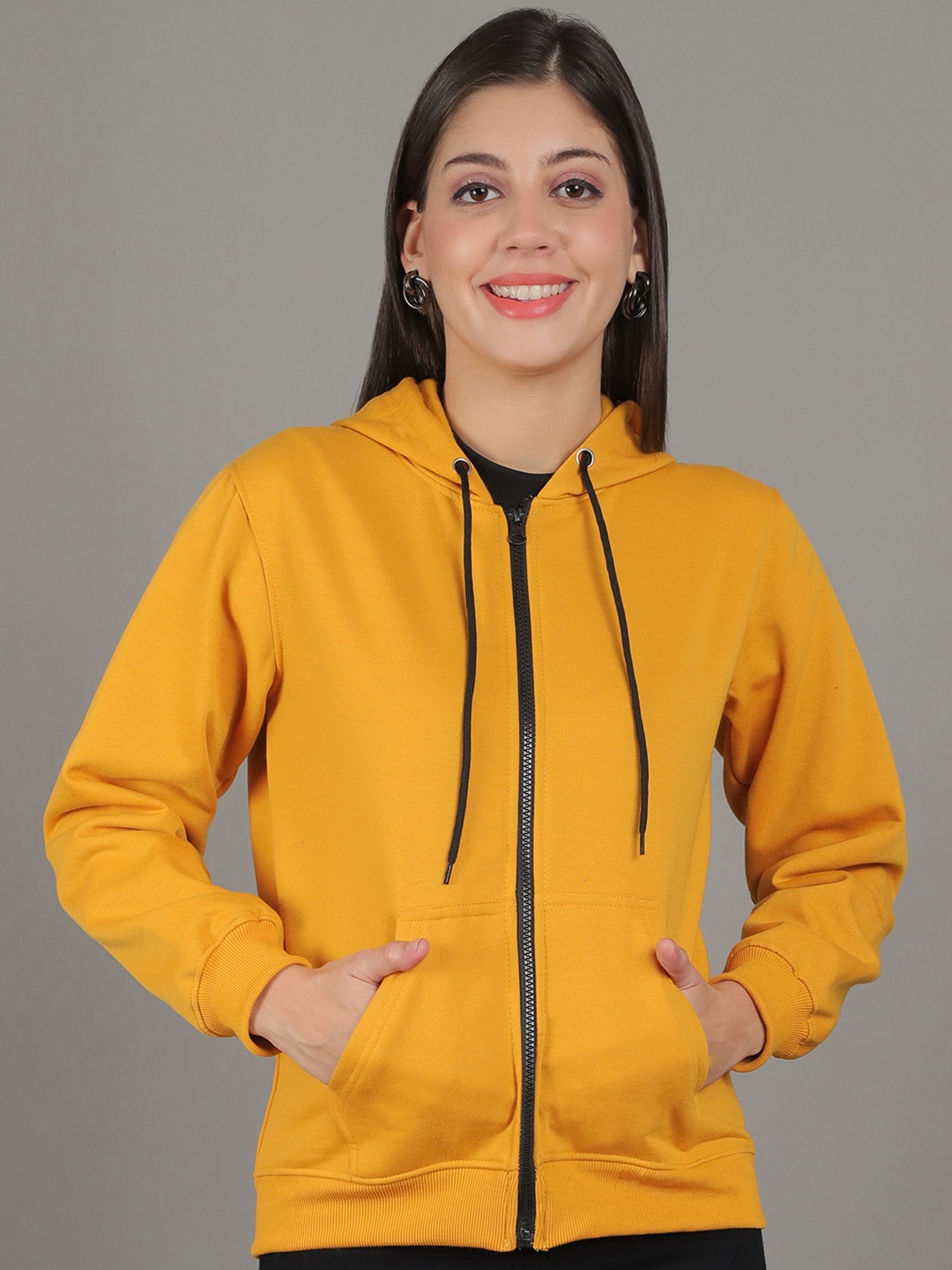 

Jinfo Women Front-Open Hooded Sweatshirt, Gold