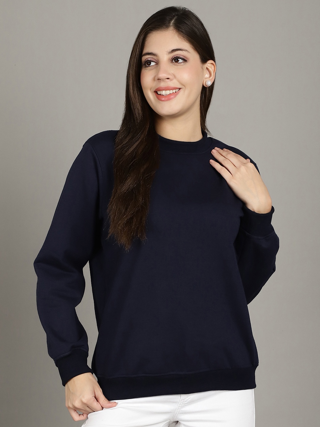 

Jinfo Women Fleece Long Sleeves Pullover Sweatshirt, Navy blue