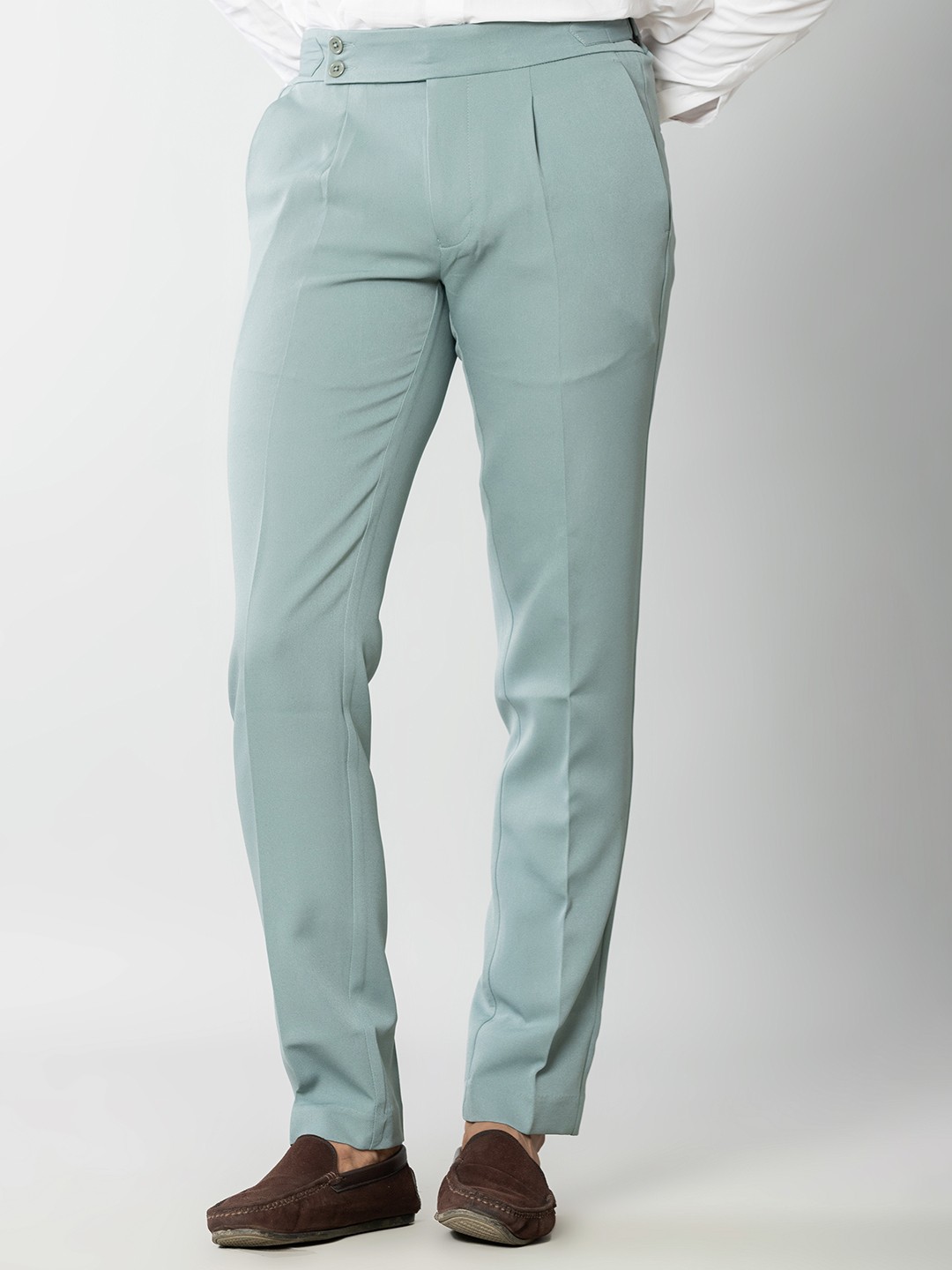 

el cielo Men Sharp Skinny Fit Easy Wash Pleated Formal Trousers, Green