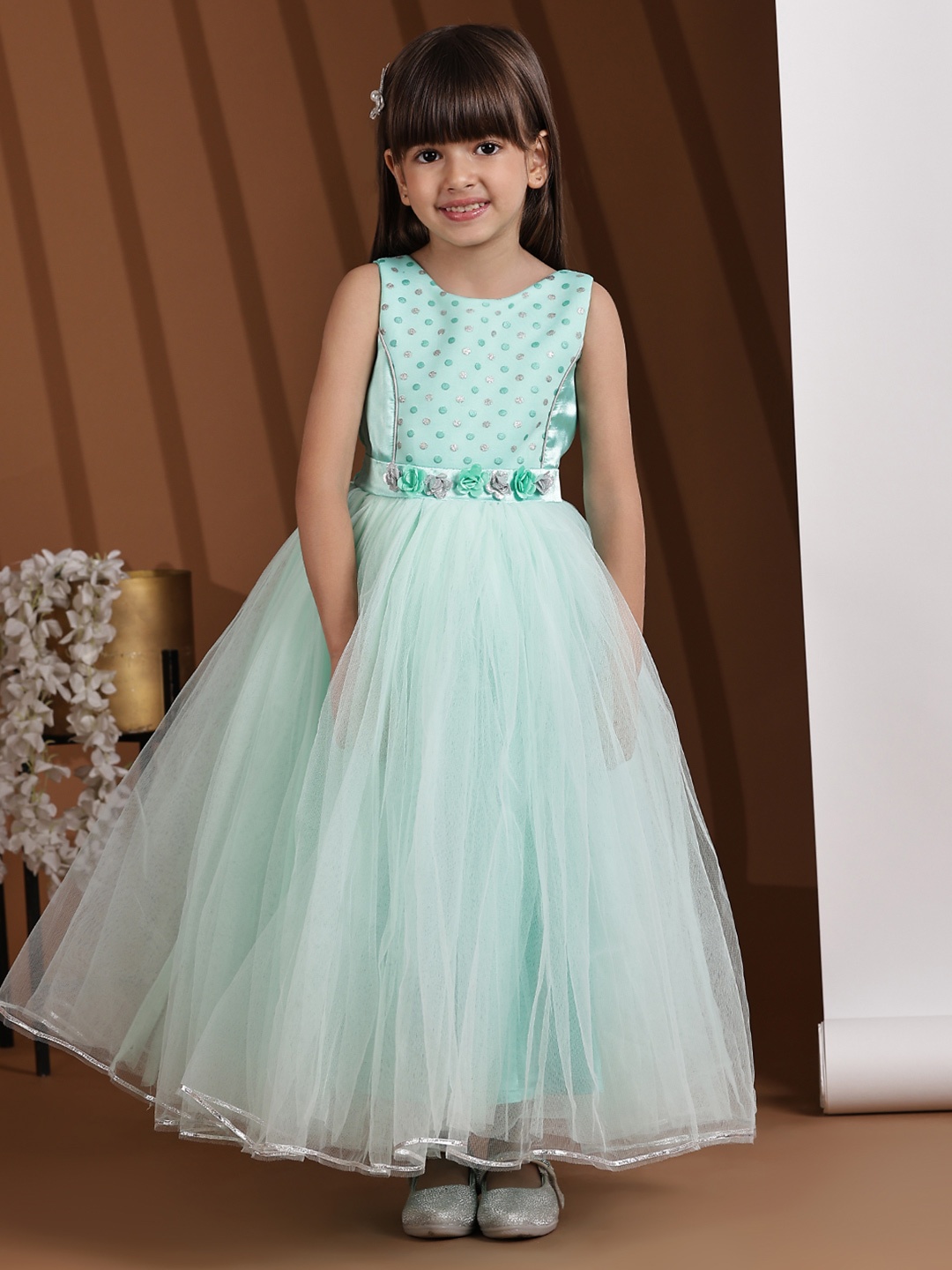 

Toy Balloon kids Girls Applique Net Fit & Flare Maxi Dress, Sea green