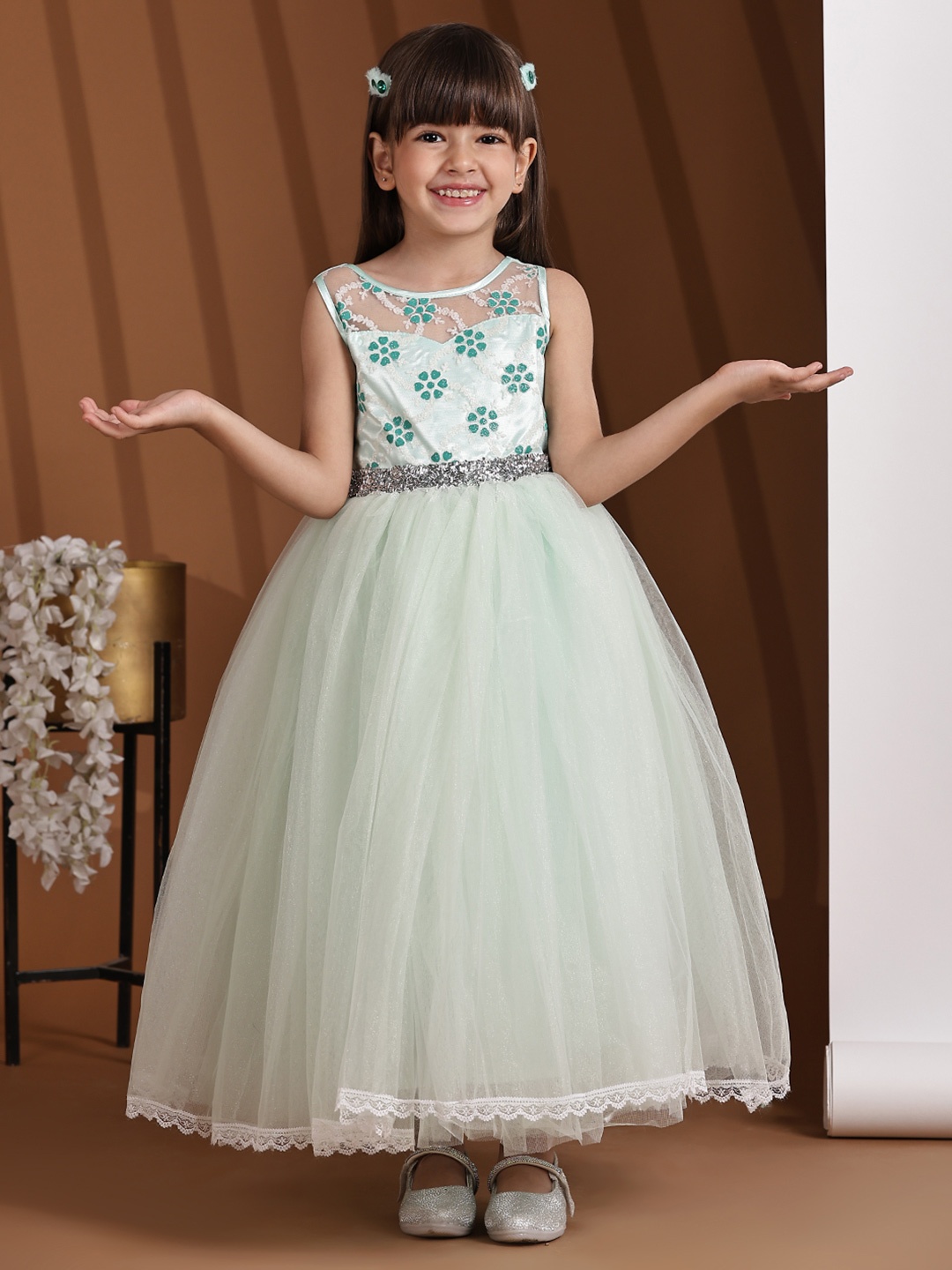 

Toy Balloon kids Girls Net Fit & Flare Maxi Dress, Sea green