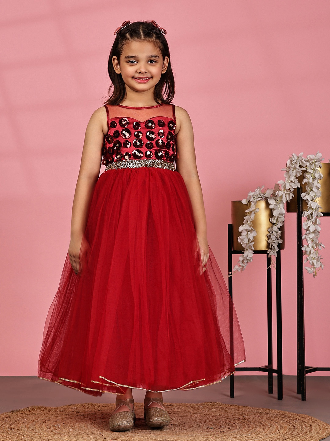 

Toy Balloon kids Girl Applique Net Fit & Flare Maxi Dress, Maroon