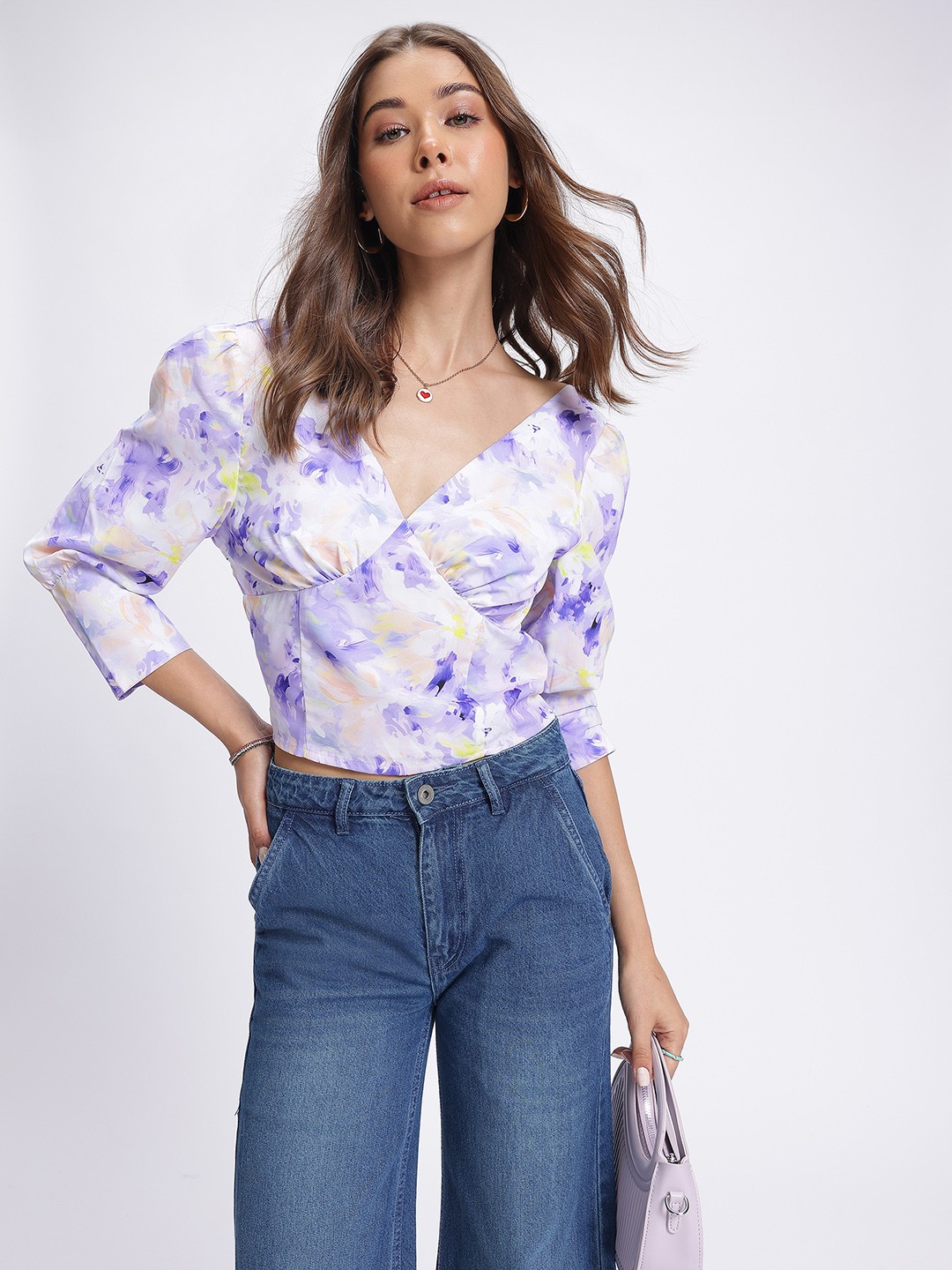 

glitchez Art Wear Printed Empire Crop Top, White