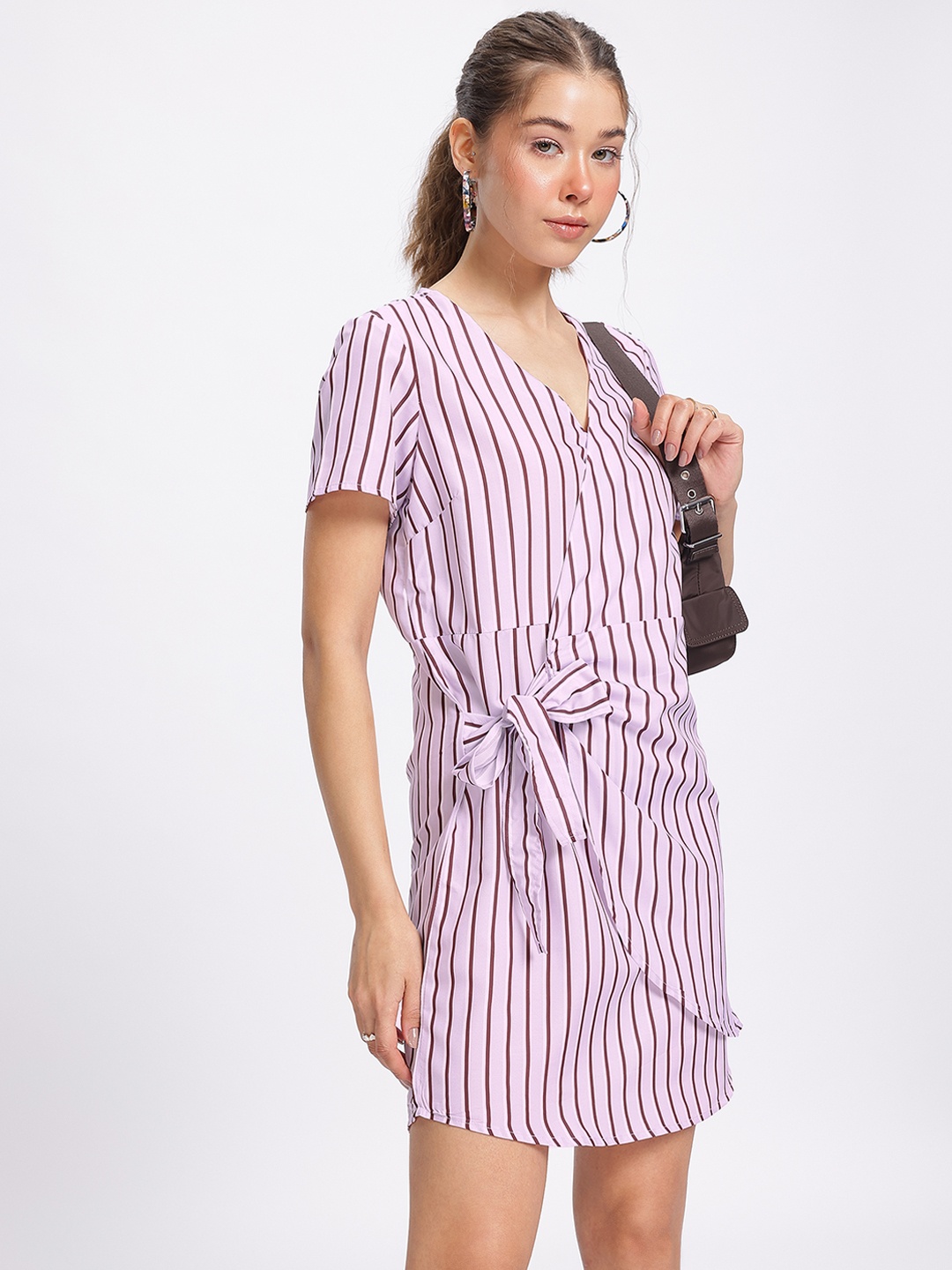 

glitchez Striped Sensation Wrap Mini Dress, Lavender