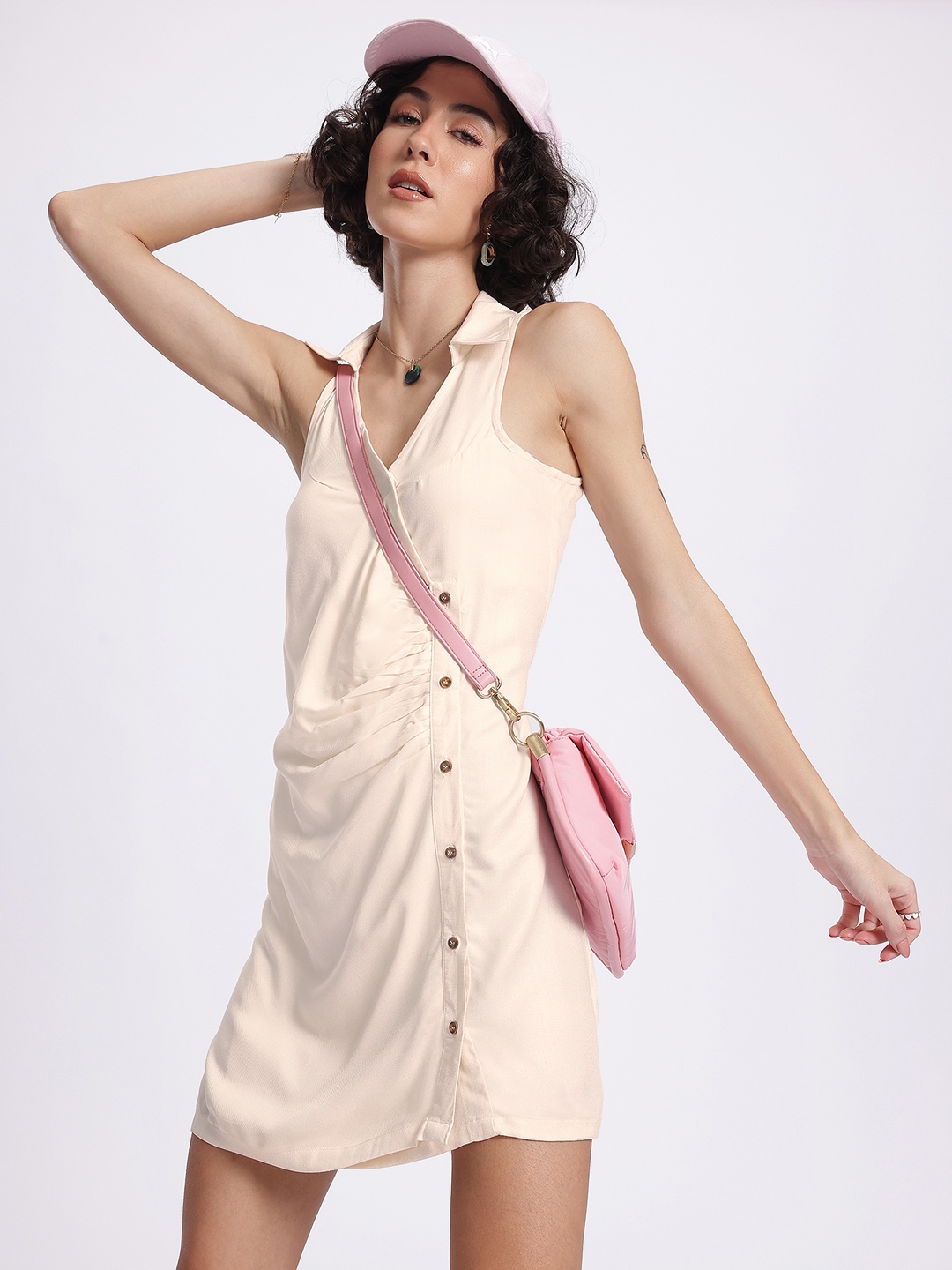 

glitchez Cutie Couture Twill Ruched Midi Wrap Dress, Cream