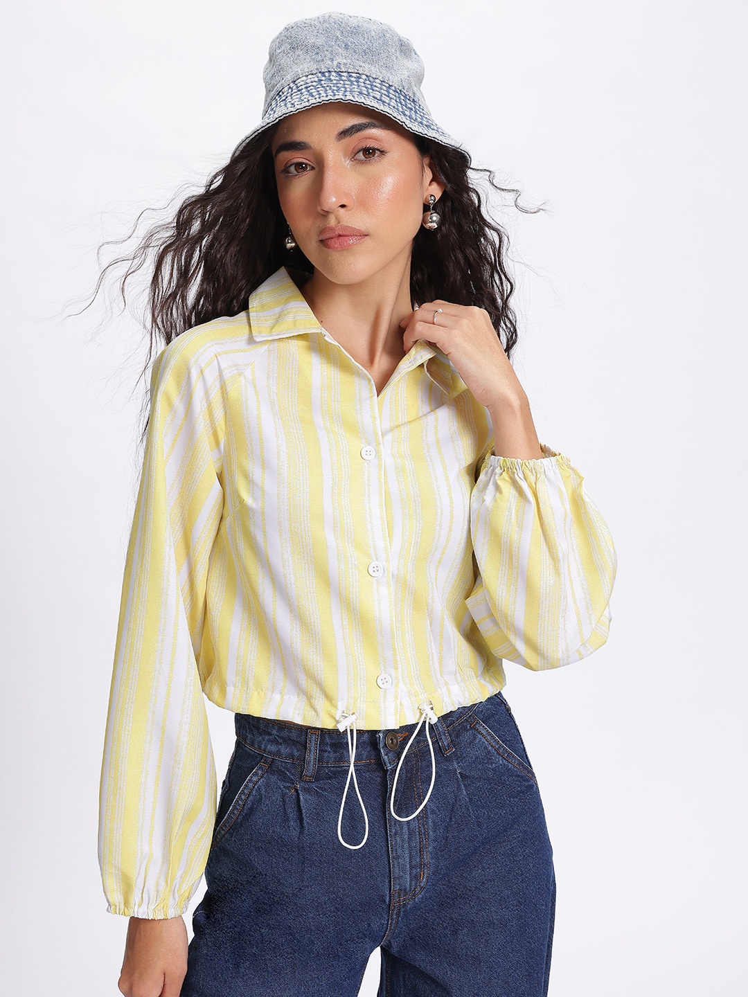 

glitchez Toggle Up Striped Shirt-Style Top With Toggles, Green