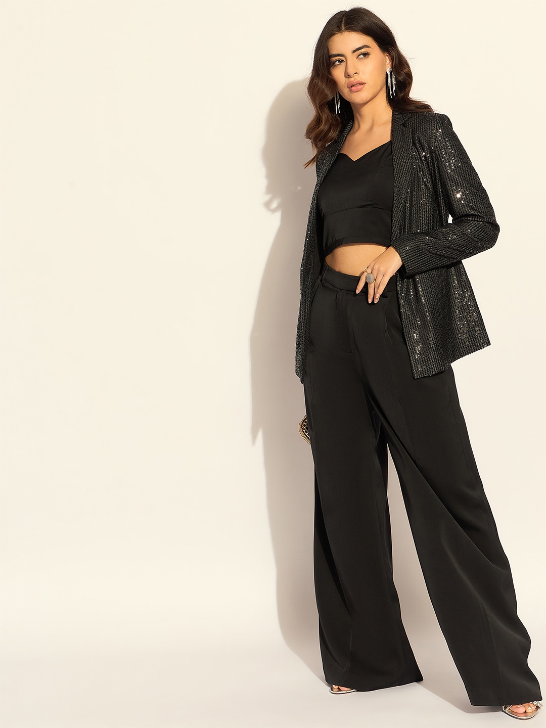 

PowerSutra Embellished Long Sleeve Single Breasted Blazer, Black