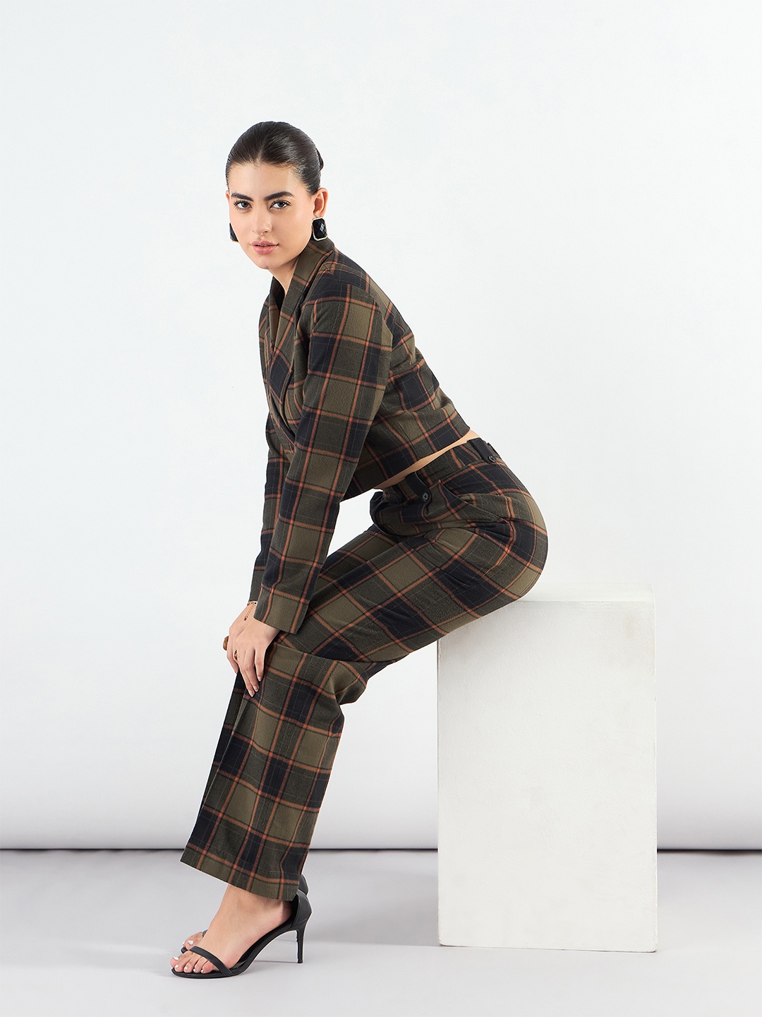 

PowerSutra Checked Shirt With Trousers Co-Ords, Green