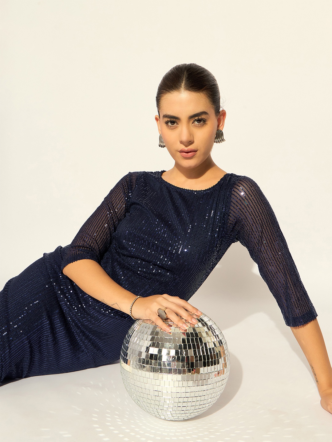 

PowerSutra Embellished Sheath Knee Length Dress, Navy blue