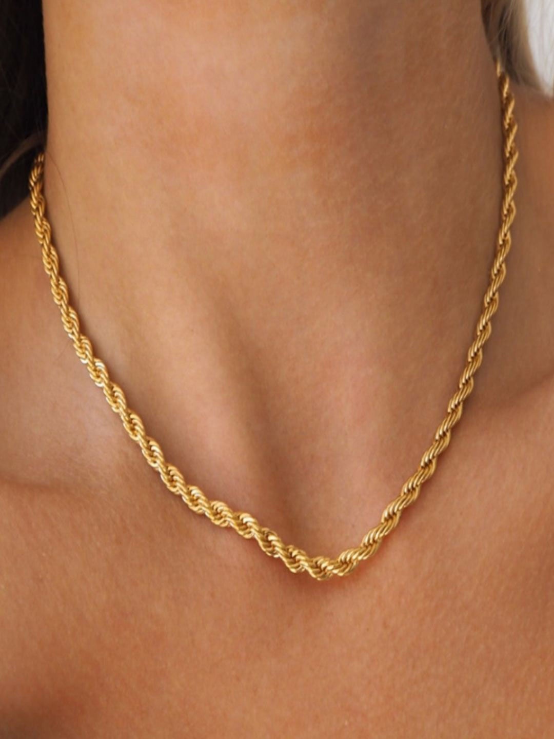 

Aquastreet 18K 3mm Antitarnish Waterproof Twisted Rope Chain Necklace, Gold